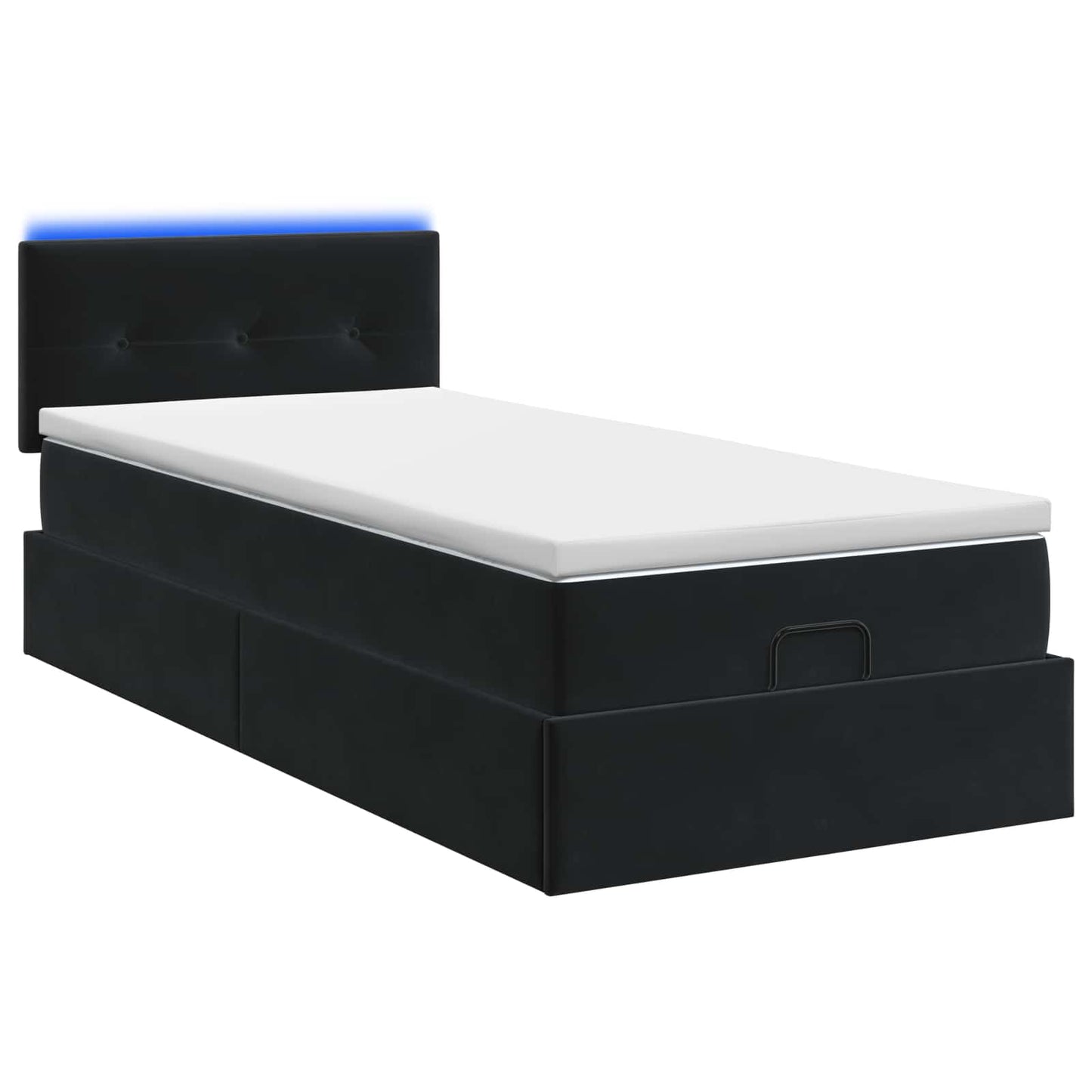 vidaXL Κρεβάτι Ottoman με Στρώμα και LED Μαύρο 90 x 190 cm Βελούδο