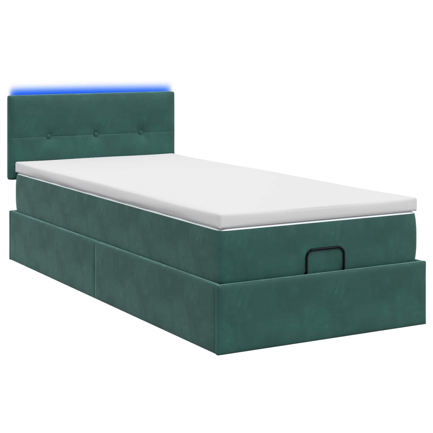 vidaXL Κρεβάτι Ottoman με Στρώμα και LED Σκούρο Πράσινο 90 x 190 cm