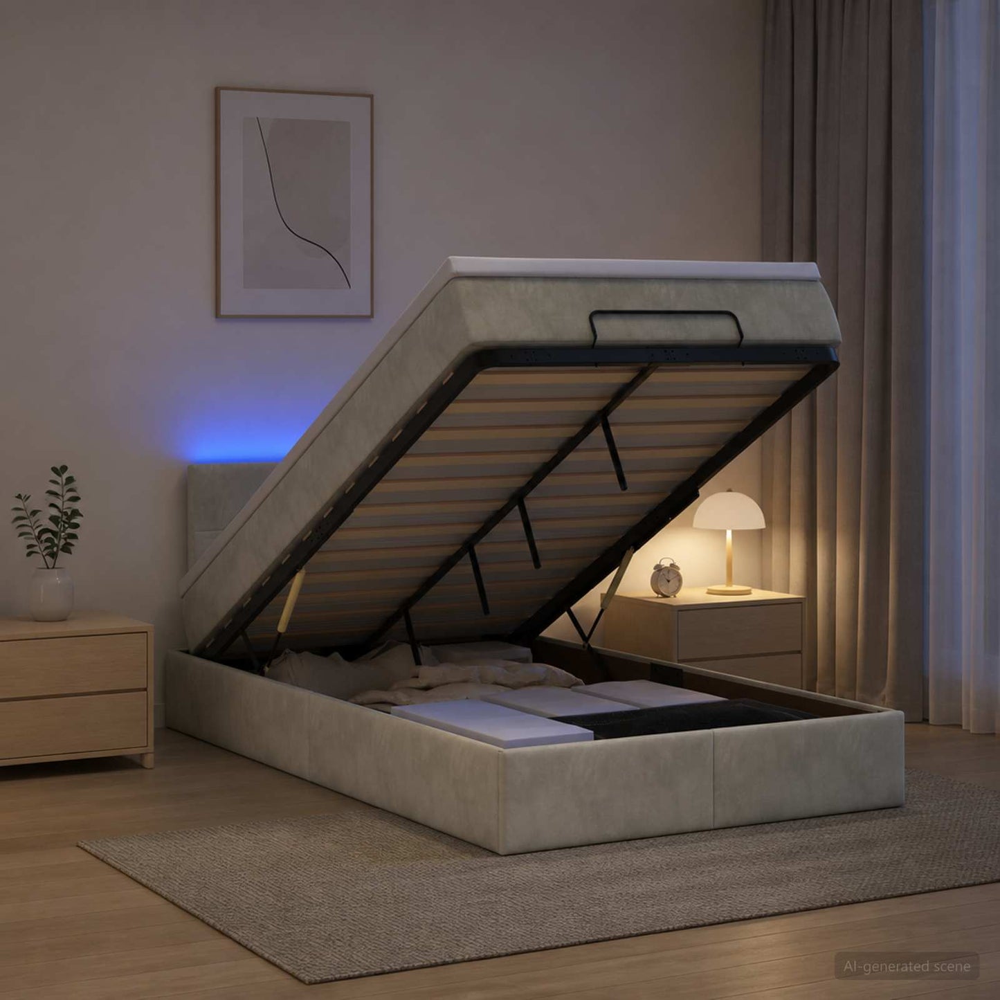 vidaXL Κρεβάτι Ottoman με Στρώμα και LED Ανοιχτό γκρι 120 x 200 cm