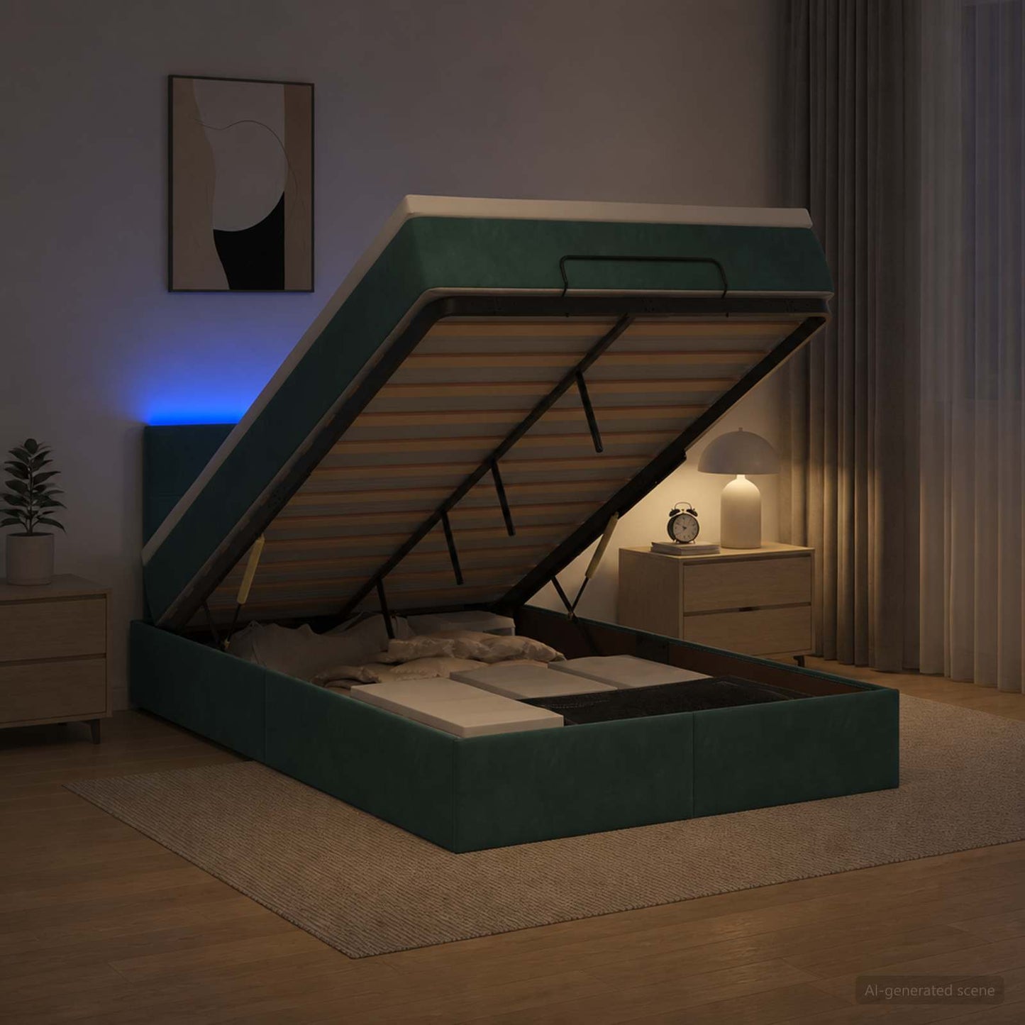 vidaXL Κρεβάτι Ottoman με Στρώμα και LED Σκούρο Πράσινο 120 x 190 cm