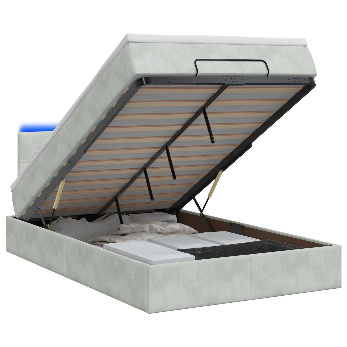 vidaXL Κρεβάτι Ottoman με Στρώμα και LED Ανοιχτό γκρι 120 x 200 cm