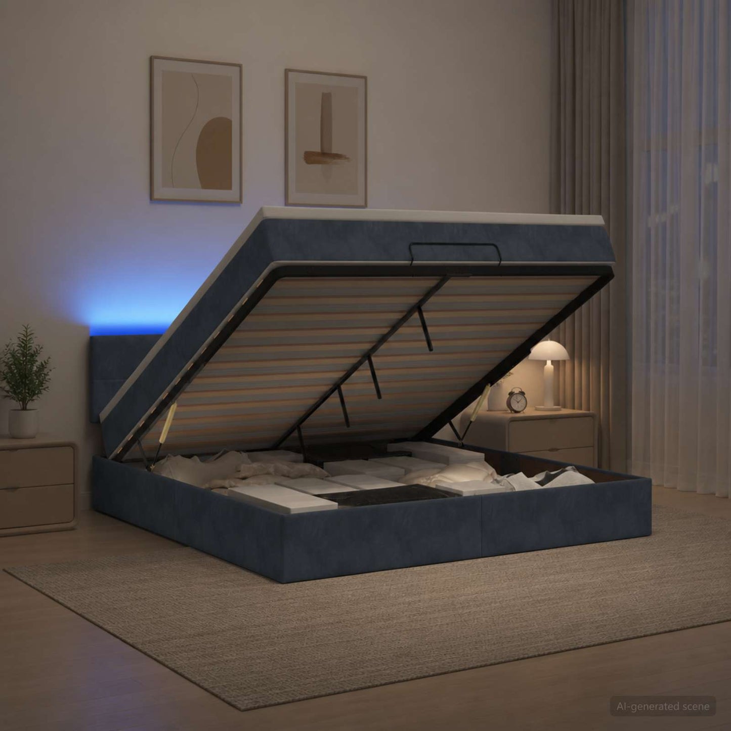vidaXL Κρεβάτι Ottoman με Στρώμα και LED Σκούρο Γκρι 180 x 200 cm