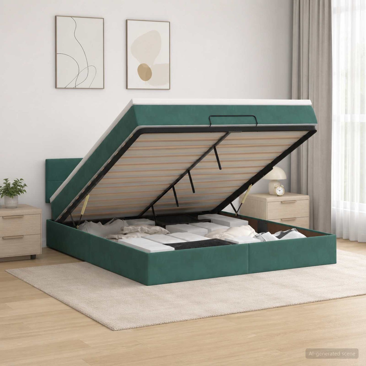 vidaXL Κρεβάτι Ottoman με στρώμα Σκούρο Πράσινο 160 x 200 cm Βελούδο