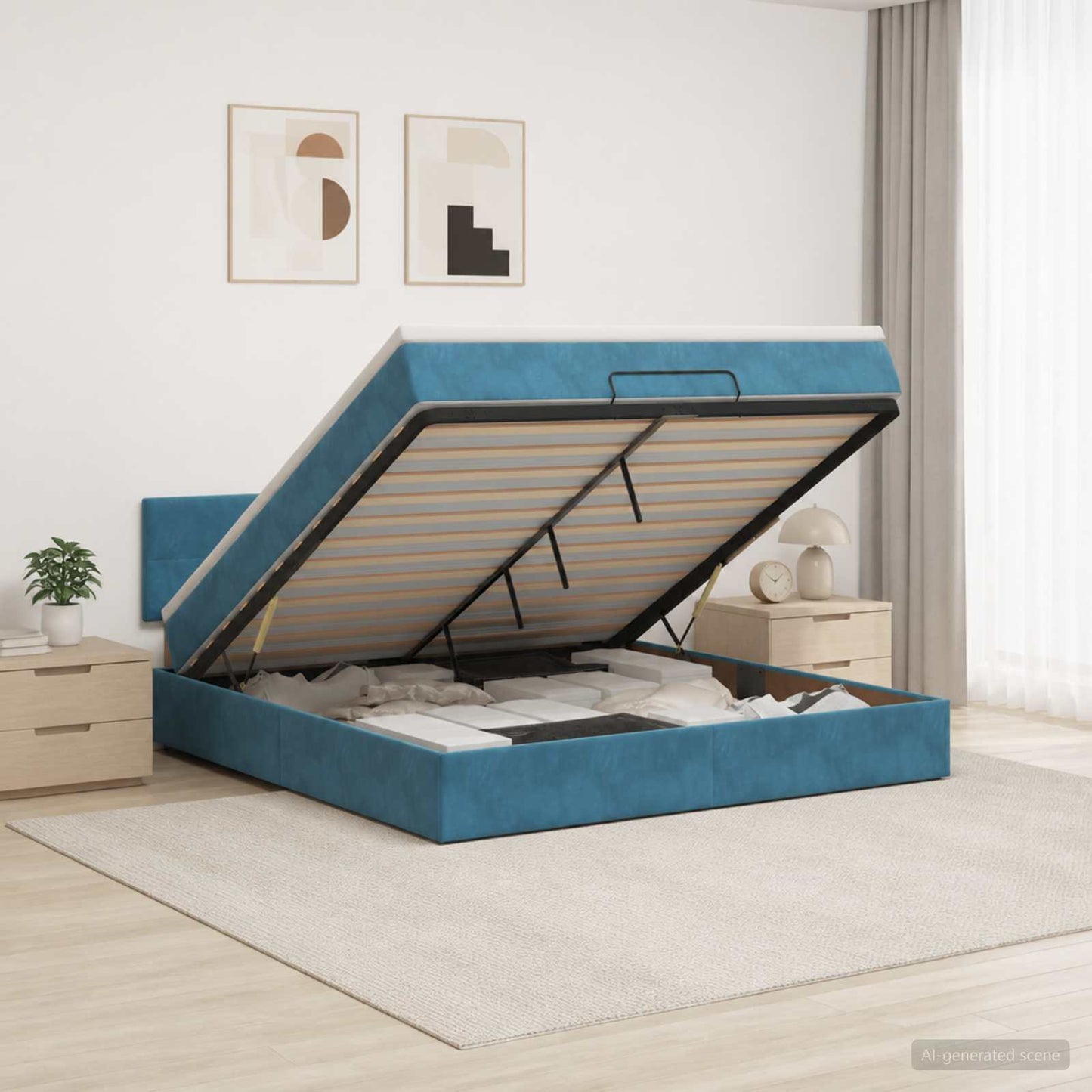 vidaXL Κρεβάτι Ottoman με στρώμα Σκούρο Μπλε 180 x 200 cm Βελούδο