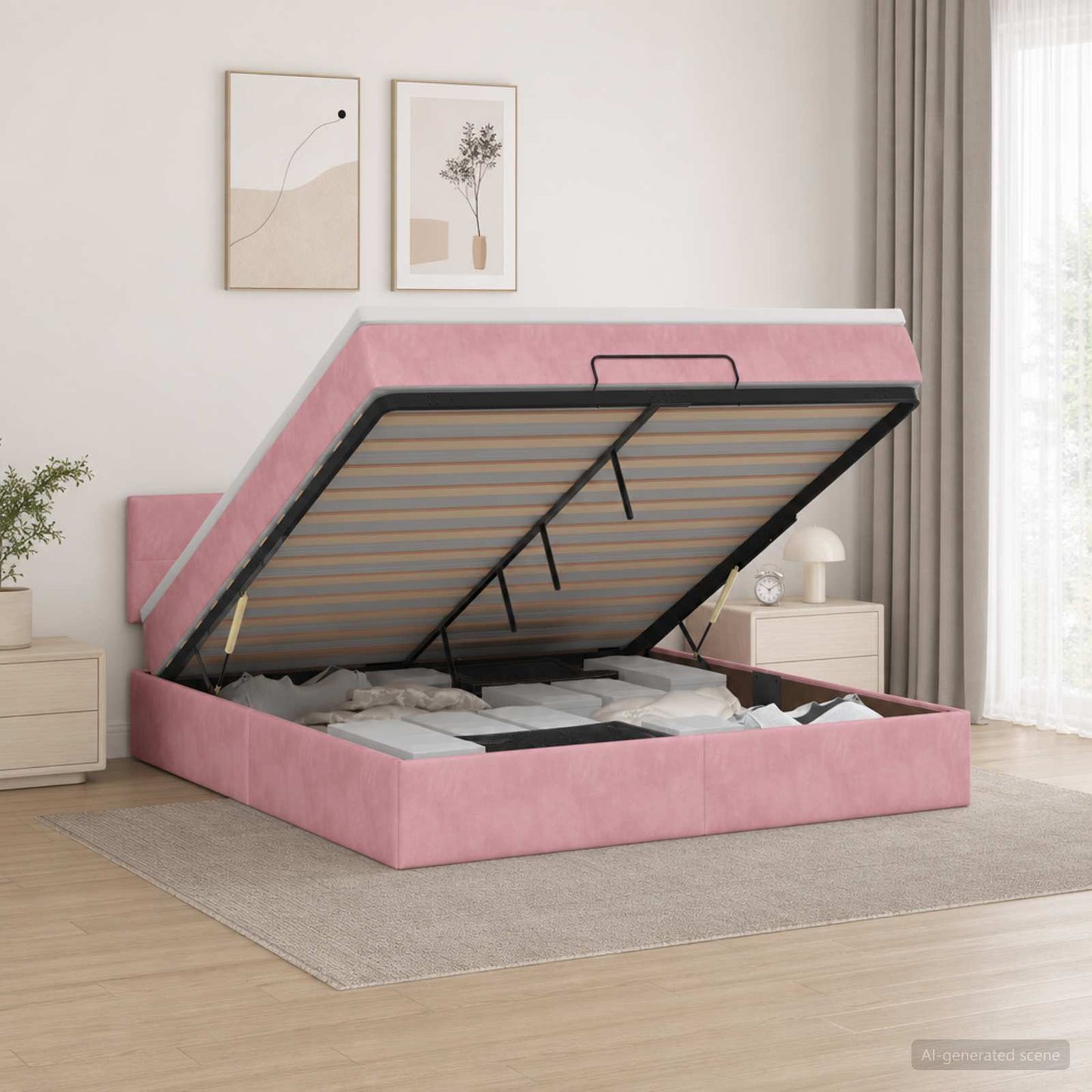 vidaXL Κρεβάτι Ottoman με στρώμα με κεφαλάρι Ροζ 140 x 190 cm Βελούδο