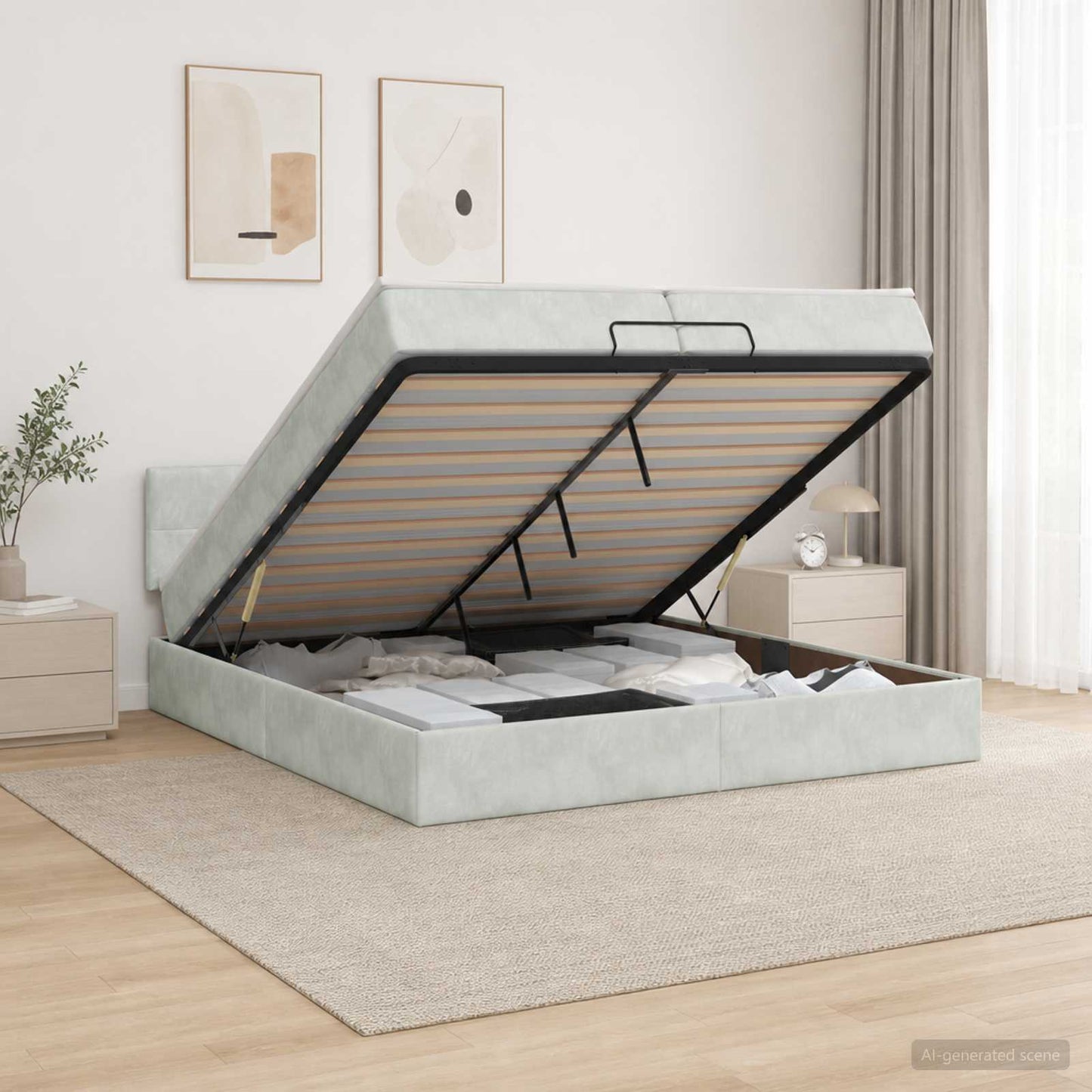 vidaXL Κρεβάτι Ottoman με στρώμα Ανοιχτό γκρι 200 x 200 cm Βελούδο