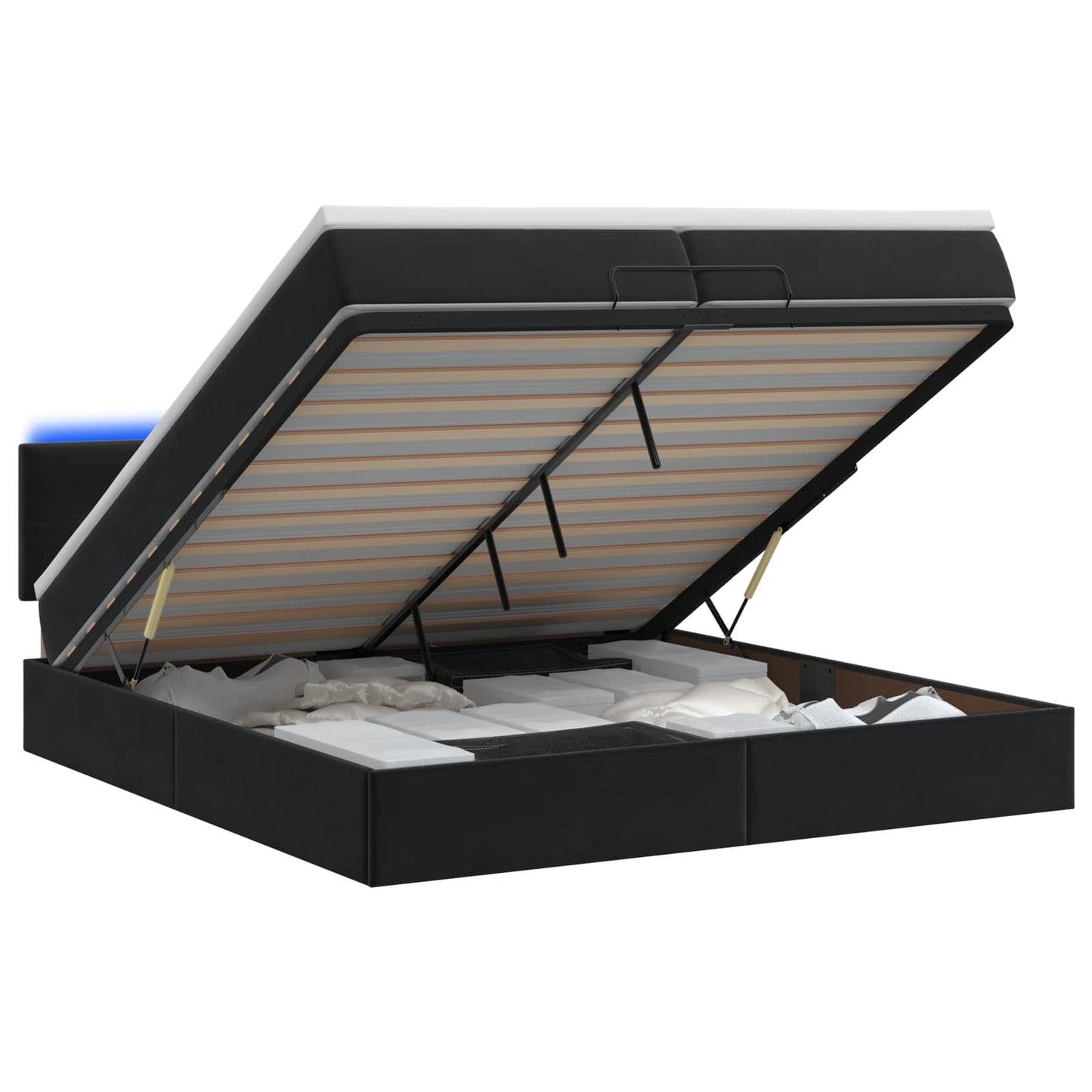 vidaXL Κρεβάτι Ottoman με Στρώμα και LED Μαύρο 200 x 200 cm Βελούδο