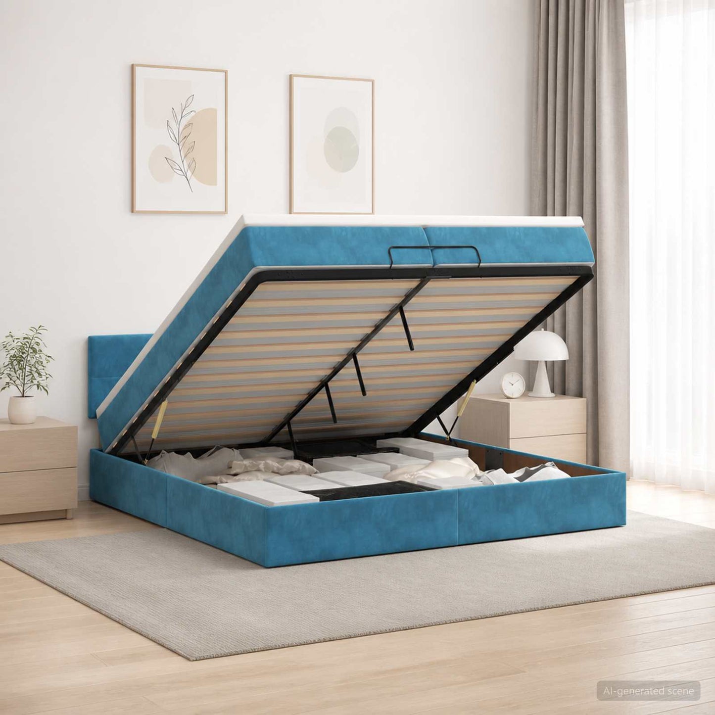 vidaXL Κρεβάτι Ottoman με Στρώμα και LED Σκούρο Μπλε 200 x 200 cm
