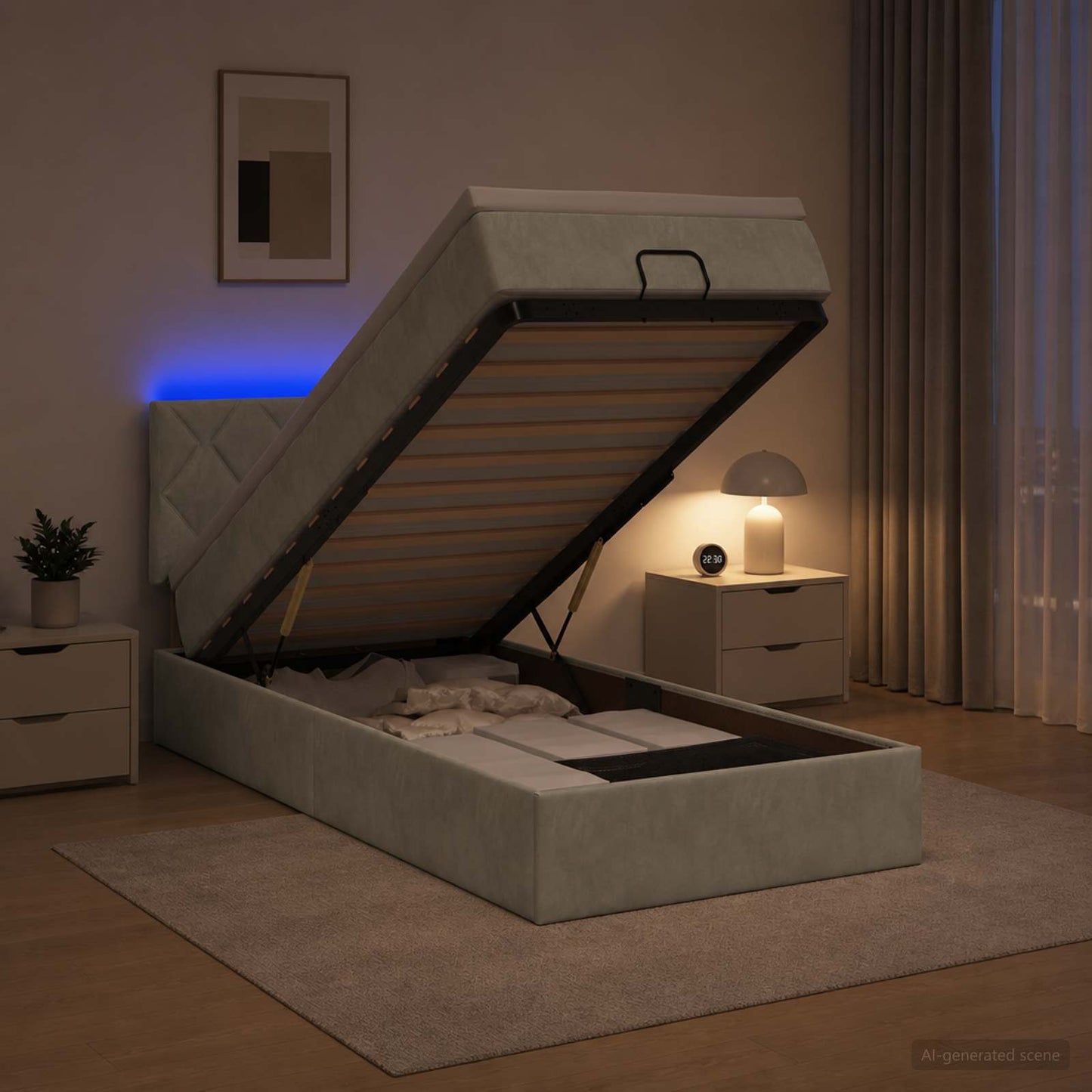 vidaXL Κρεβάτι Ottoman με Στρώμα και LED Ανοιχτό γκρι 100 x 200 cm