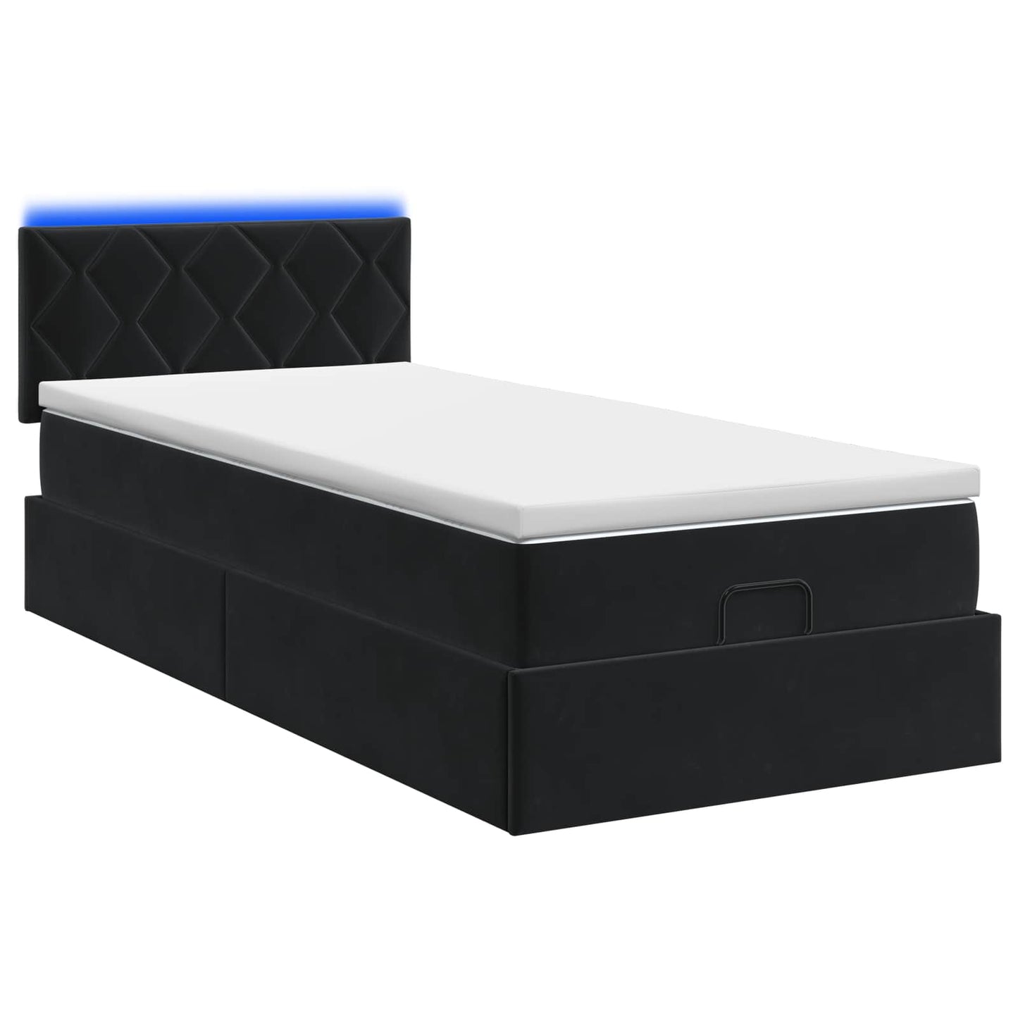vidaXL Κρεβάτι Ottoman με Στρώμα και LED Μαύρο 90 x 190 cm Βελούδο