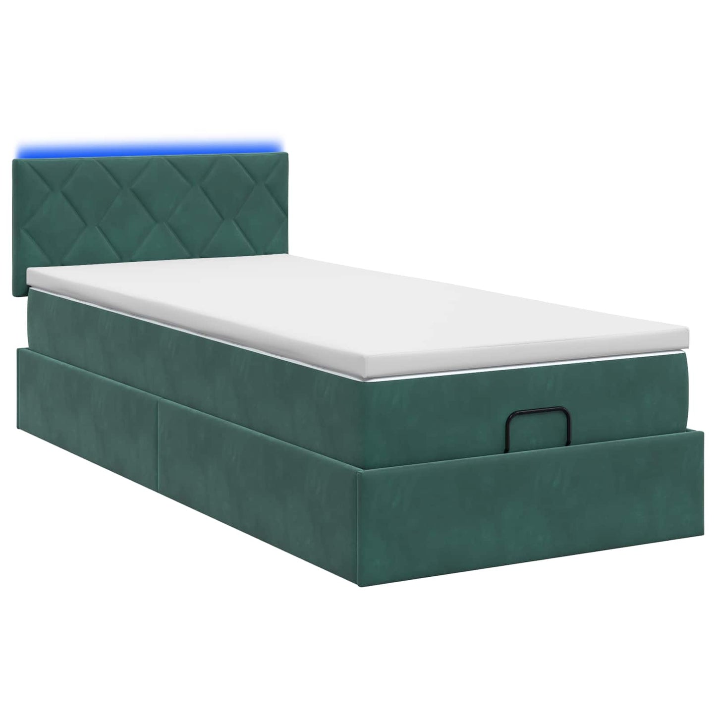 vidaXL Κρεβάτι Ottoman με Στρώμα και LED Σκούρο Πράσινο 90 x 190 cm