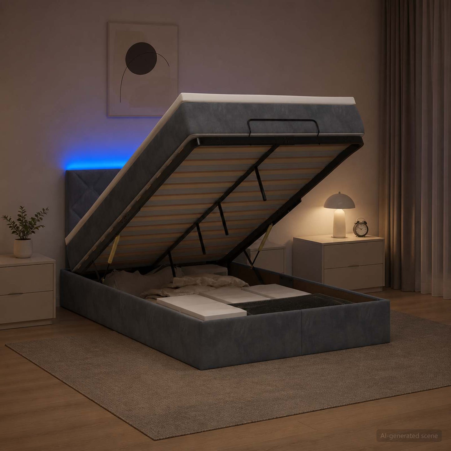 vidaXL Κρεβάτι Ottoman με Στρώμα και LED Σκούρο Γκρι 120 x 200 cm