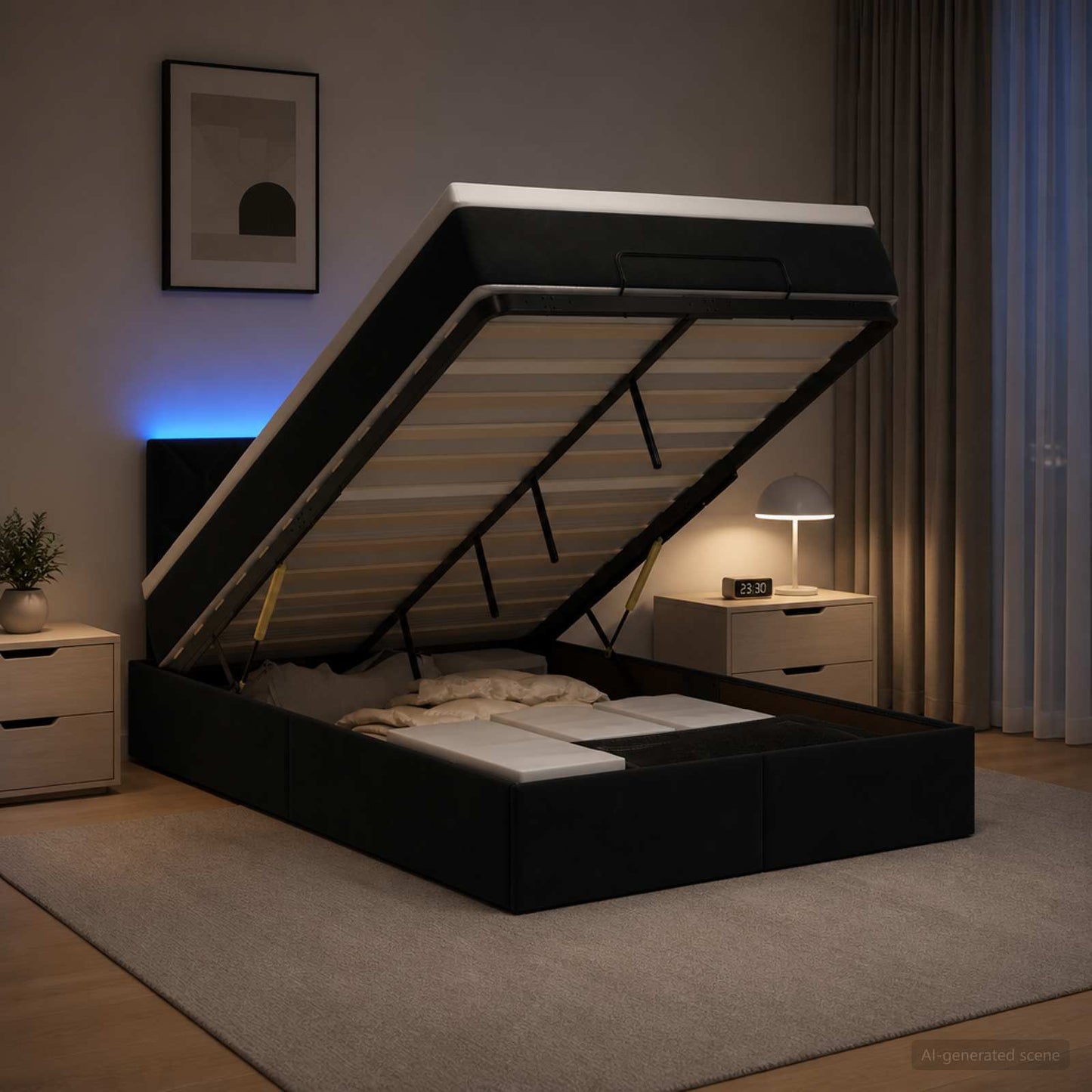 vidaXL Κρεβάτι Ottoman με Στρώμα και LED Μαύρο 120 x 190 cm Βελούδο