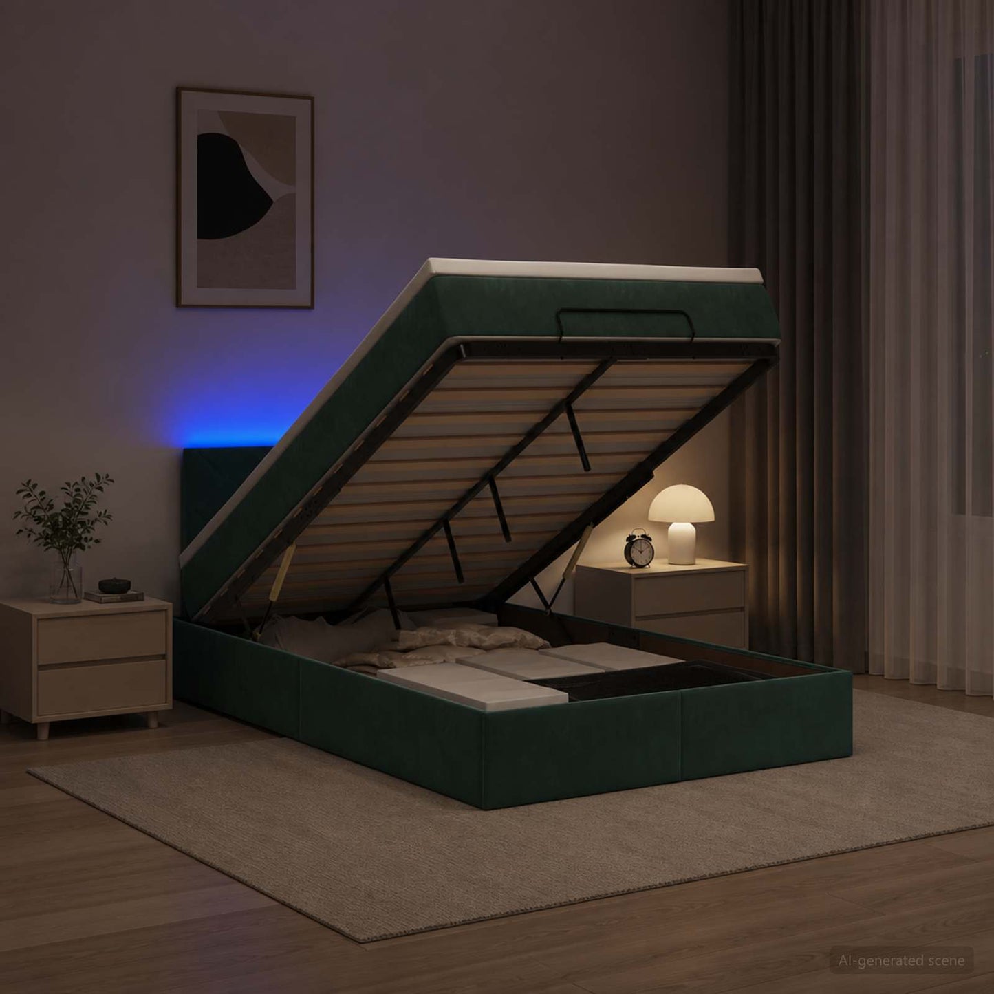 vidaXL Κρεβάτι Ottoman με Στρώμα και LED Σκούρο Πράσινο 120 x 190 cm