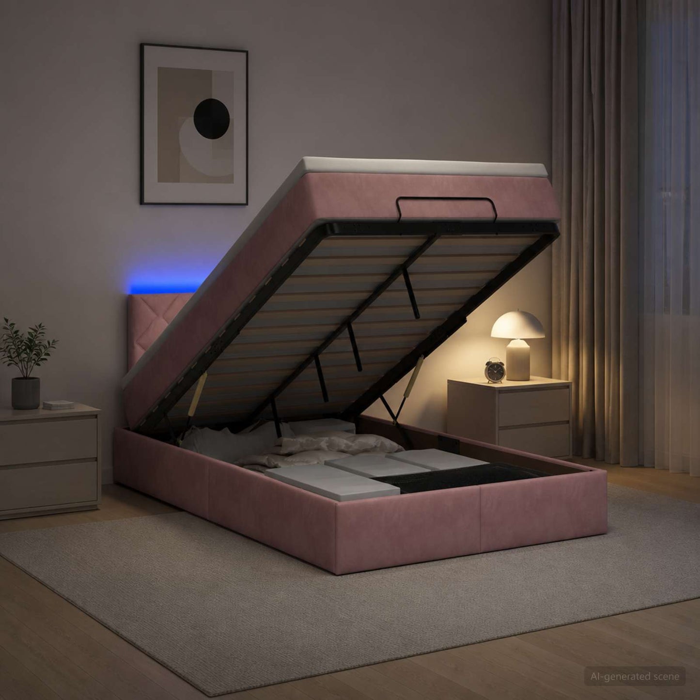 vidaXL Κρεβάτι Ottoman με Στρώμα και LED Ροζ 120 x 190 cm Βελούδο