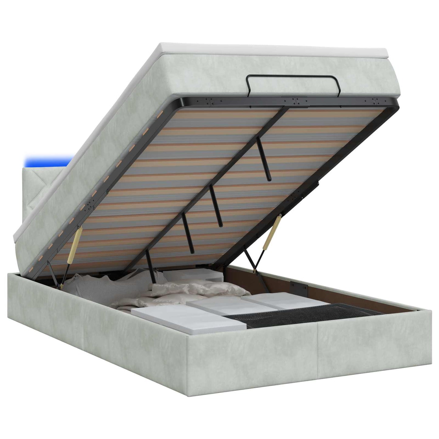 vidaXL Κρεβάτι Ottoman με Στρώμα και LED Ανοιχτό γκρι 120 x 200 cm