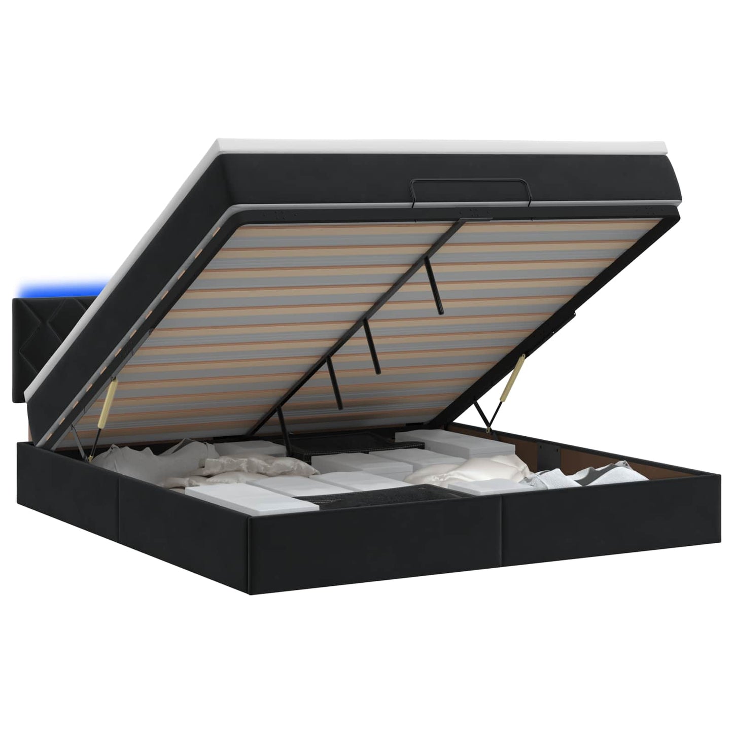 vidaXL Κρεβάτι Ottoman με Στρώμα και LED Μαύρο 140 x 200 cm Βελούδο