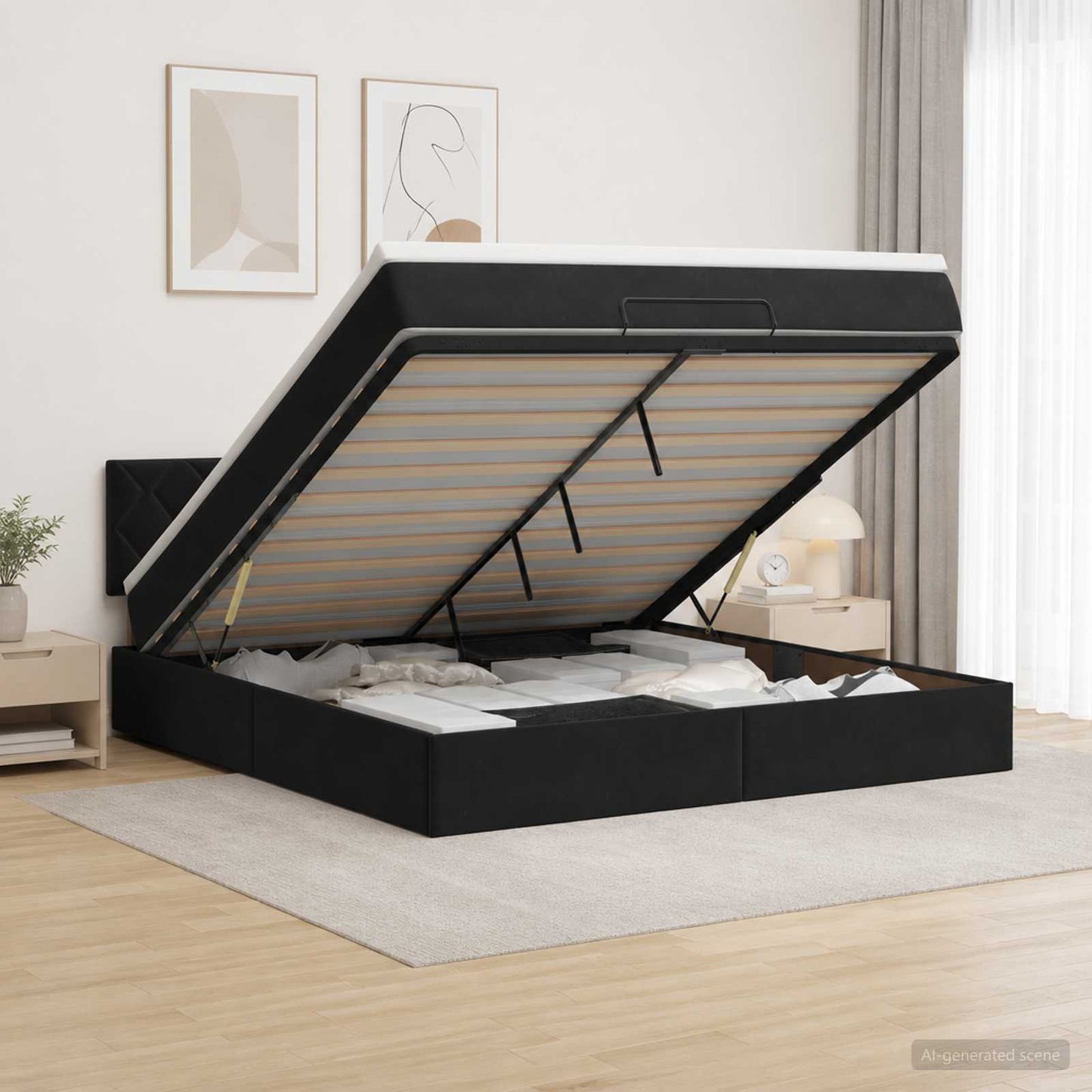vidaXL Κρεβάτι Ottoman με στρώμα Μαύρο 140 x 190 cm Βελούδο