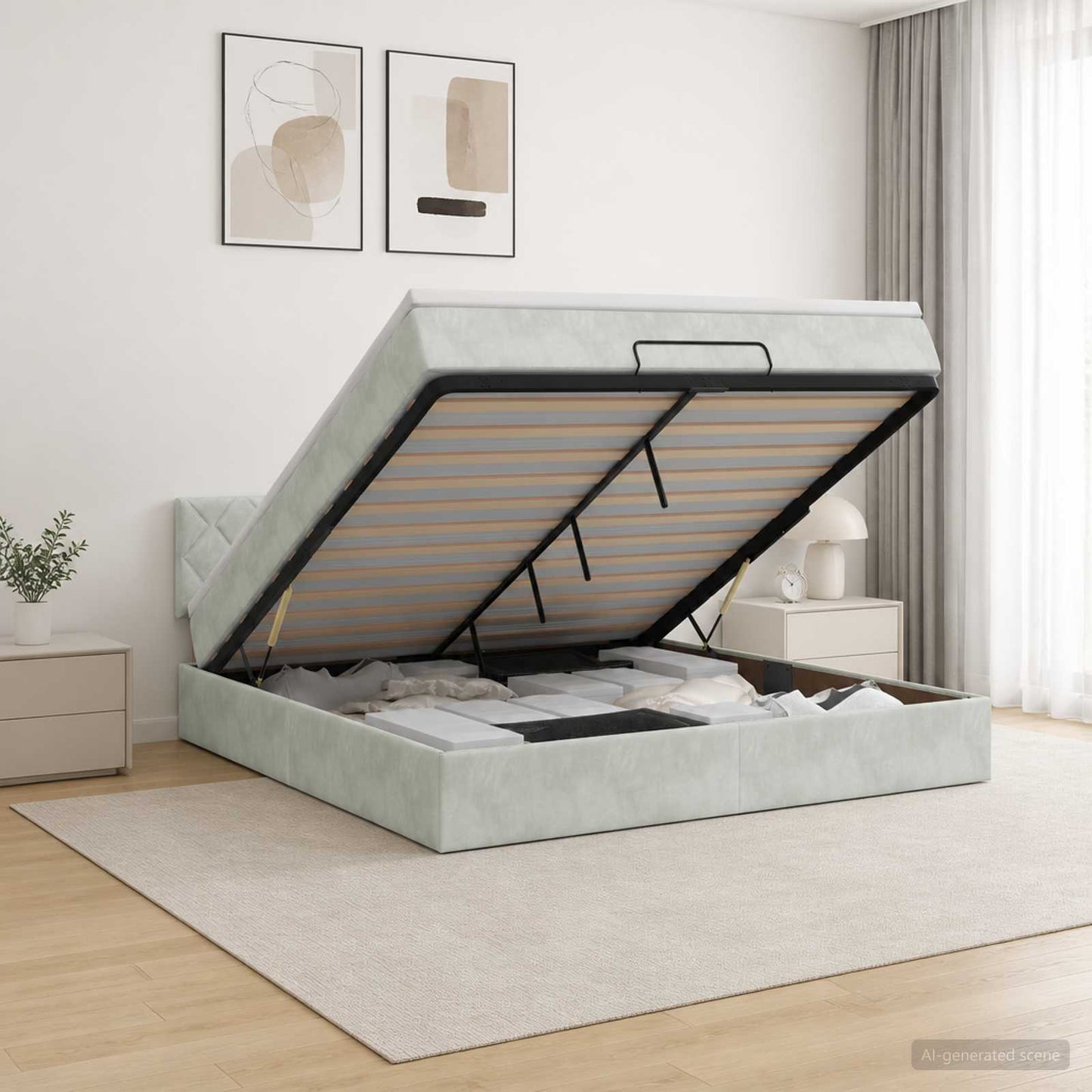 vidaXL Κρεβάτι Ottoman με στρώμα Ανοιχτό γκρι 160 x 200 cm Βελούδο