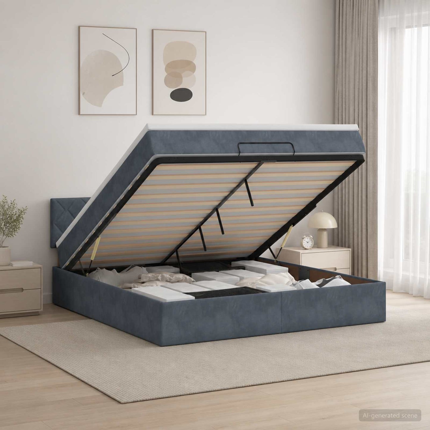 vidaXL Κρεβάτι Ottoman με Στρώμα και LED Σκούρο Γκρι 140 x 190 cm