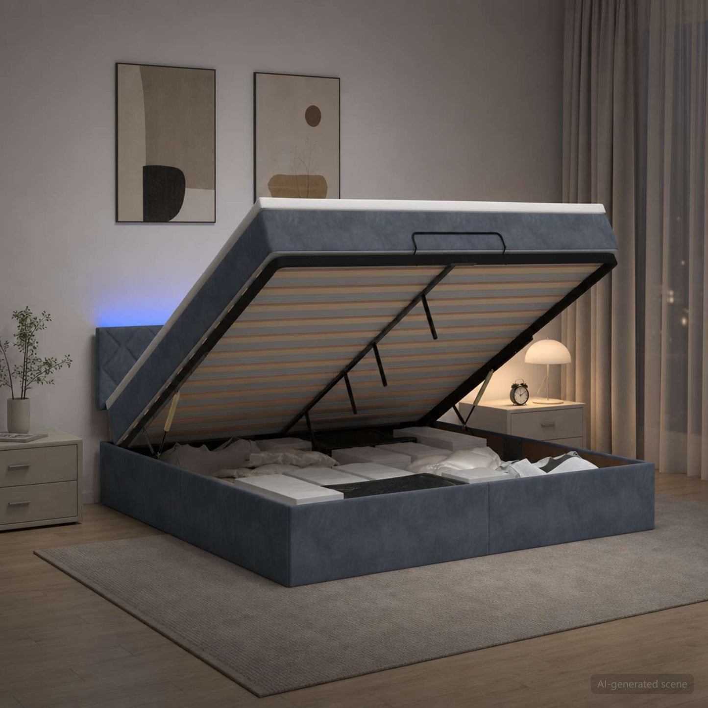 vidaXL Κρεβάτι Ottoman με Στρώμα και LED Σκούρο Γκρι 140 x 190 cm