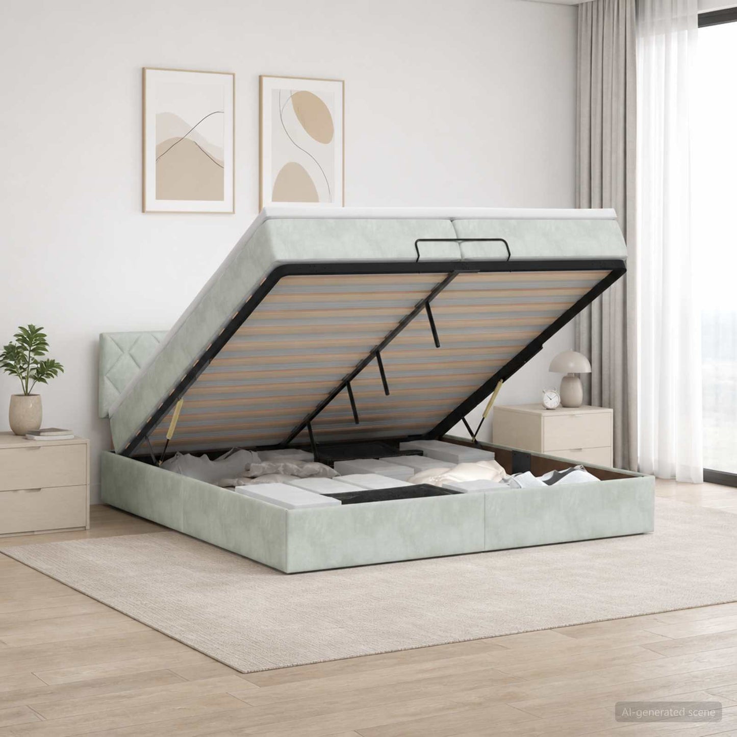 vidaXL Κρεβάτι Ottoman με Στρώμα και LED Ανοιχτό γκρι 200 x 200 cm