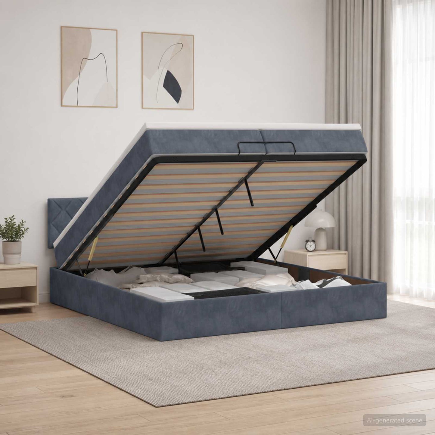 vidaXL Κρεβάτι Ottoman με Στρώμα και LED Σκούρο Γκρι 200 x 200 cm