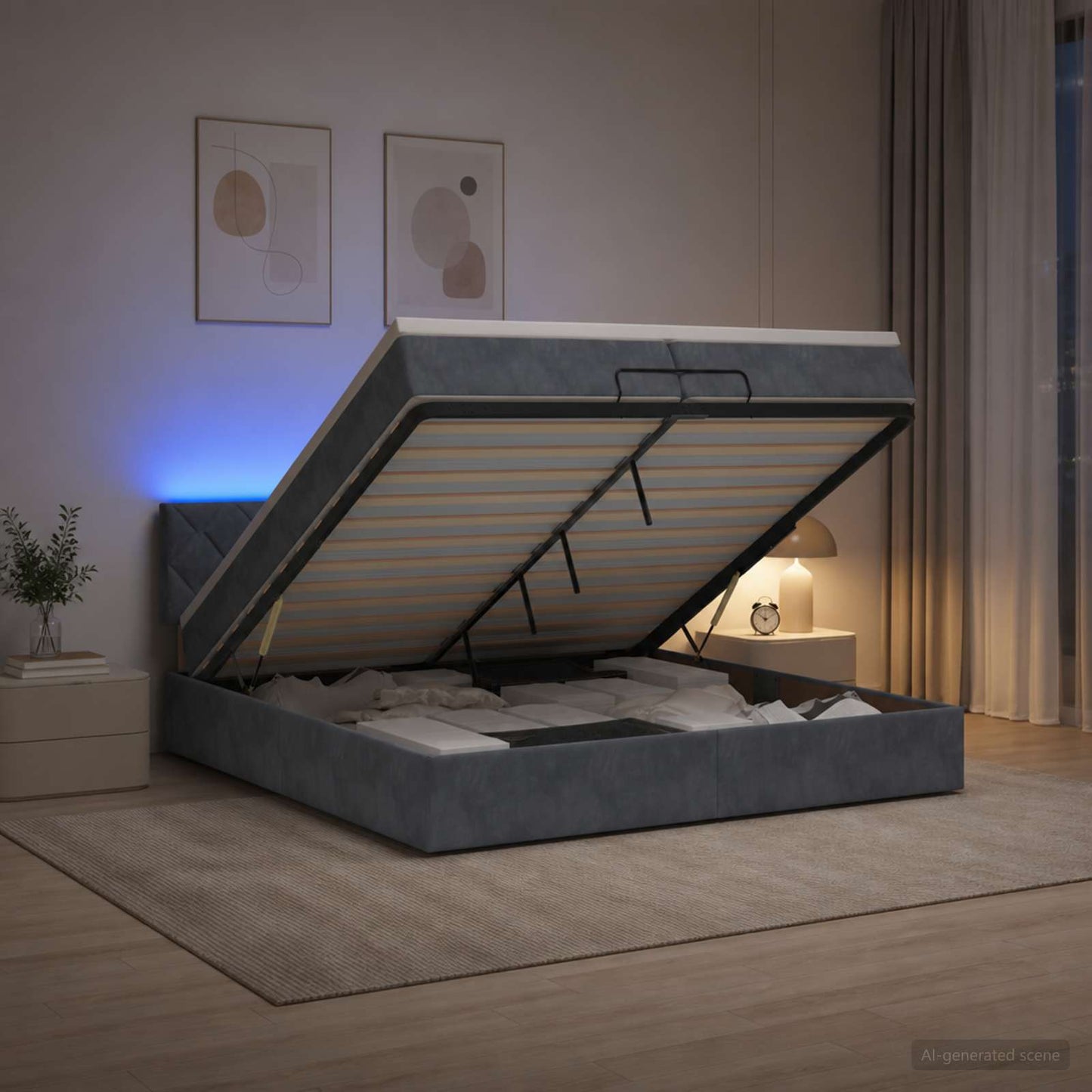 vidaXL Κρεβάτι Ottoman με Στρώμα και LED Σκούρο Γκρι 200 x 200 cm