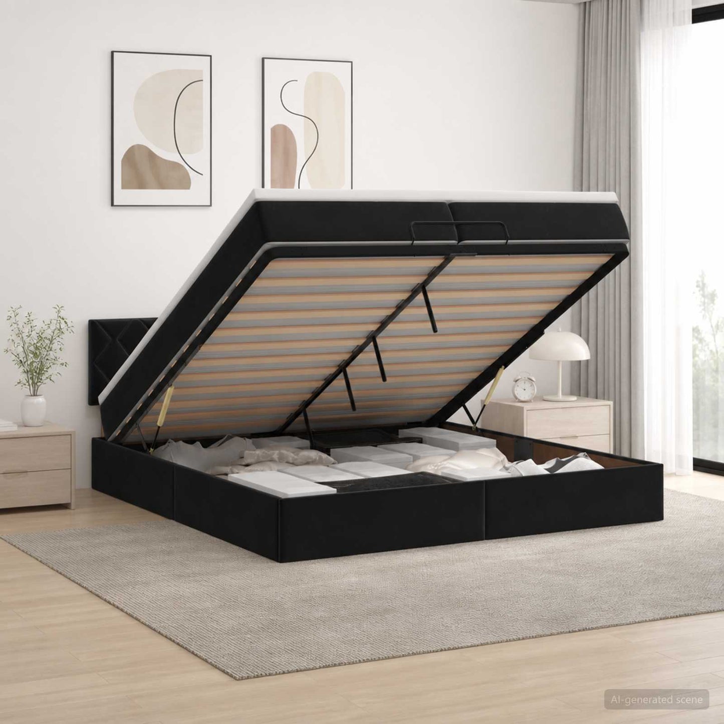 vidaXL Κρεβάτι Ottoman με στρώμα Μαύρο 200 x 200 cm Βελούδο