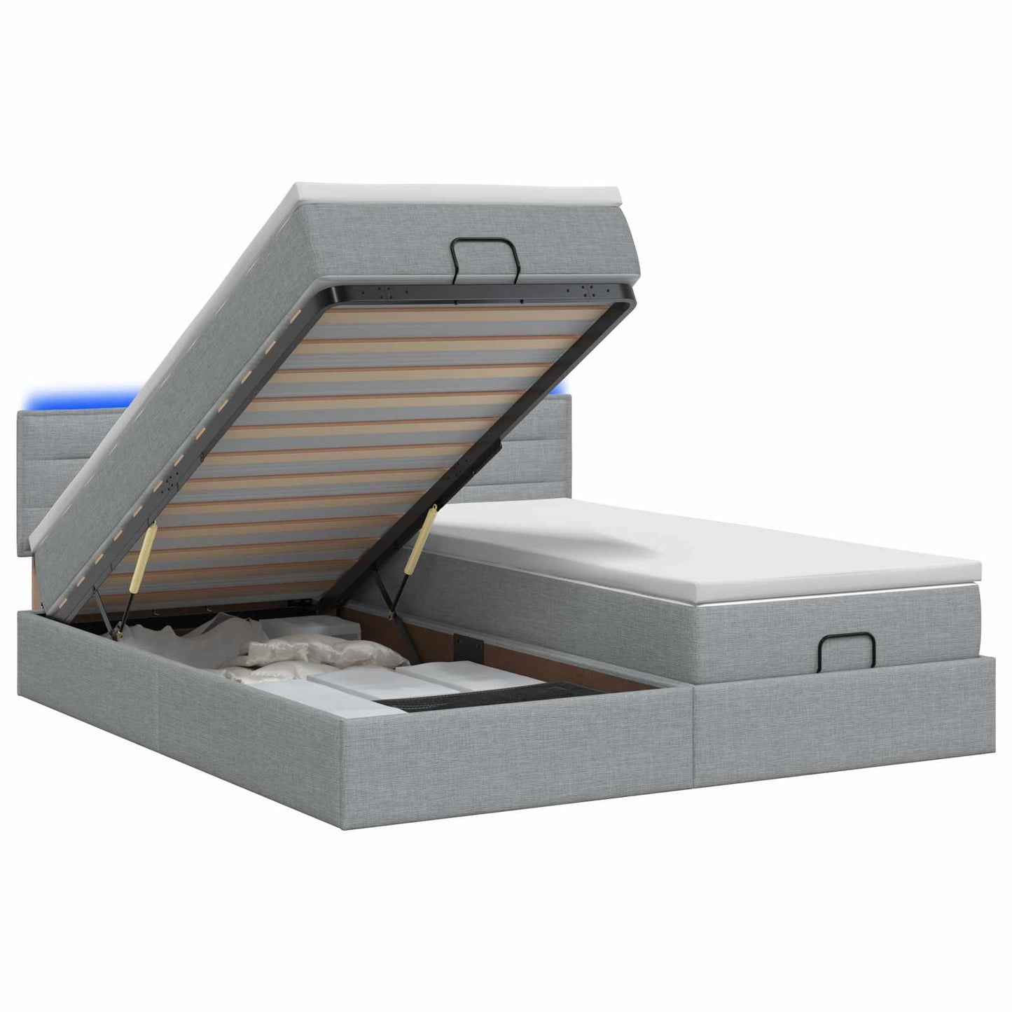 vidaXL Κρεβάτι Ottoman με Στρώμα και LED Ανοιχτό γκρι 160 x 200 cm