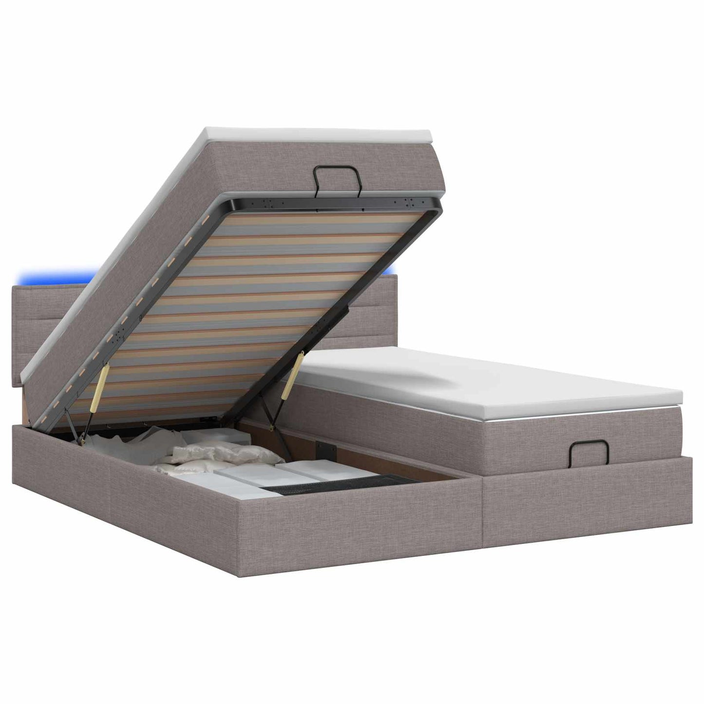 vidaXL Κρεβάτι Ottoman με Στρώμα και LED Taupe 160 x 200 cm Ύφασμα