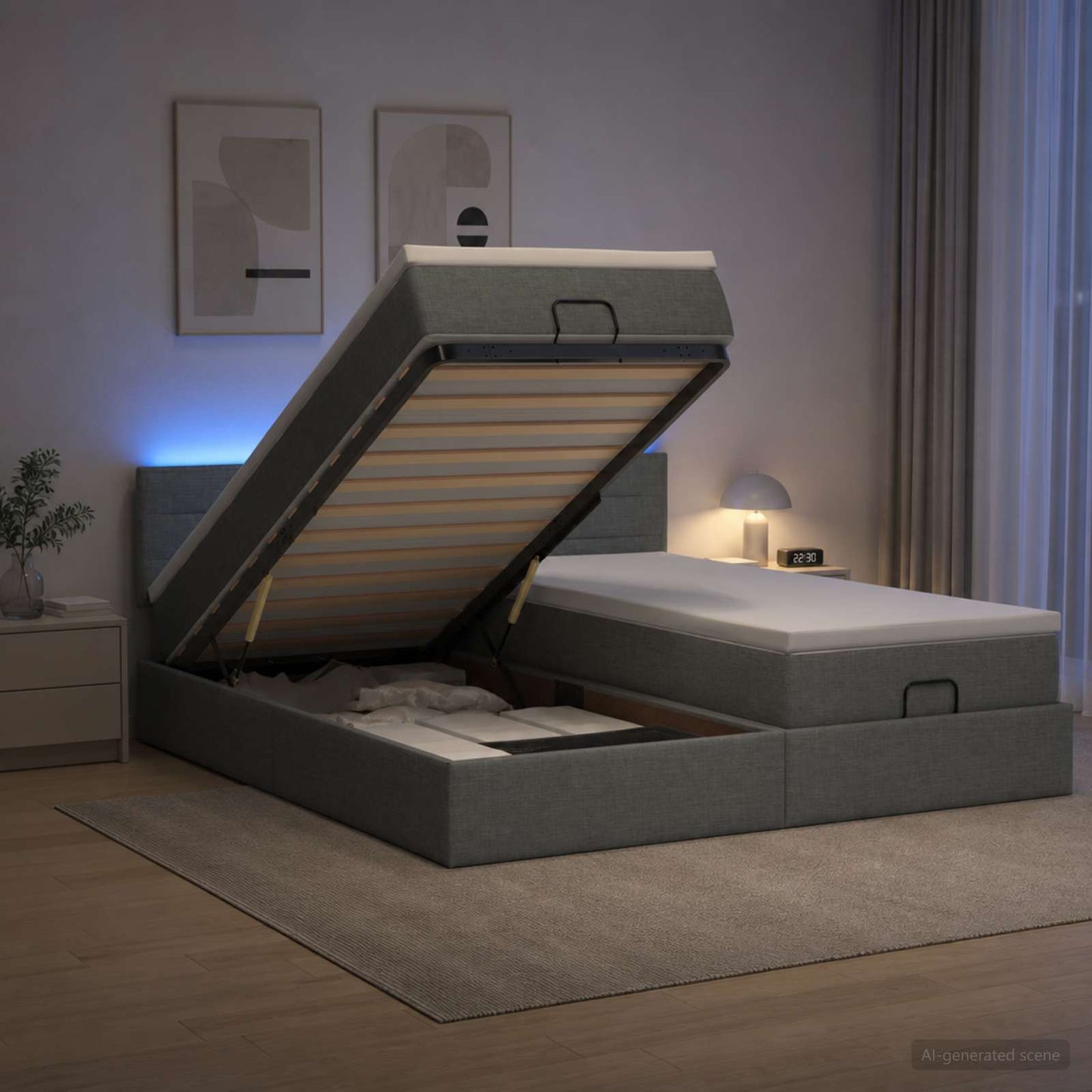 vidaXL Κρεβάτι Ottoman με Στρώμα και LED Σκούρο Γκρι 160 x 200 cm