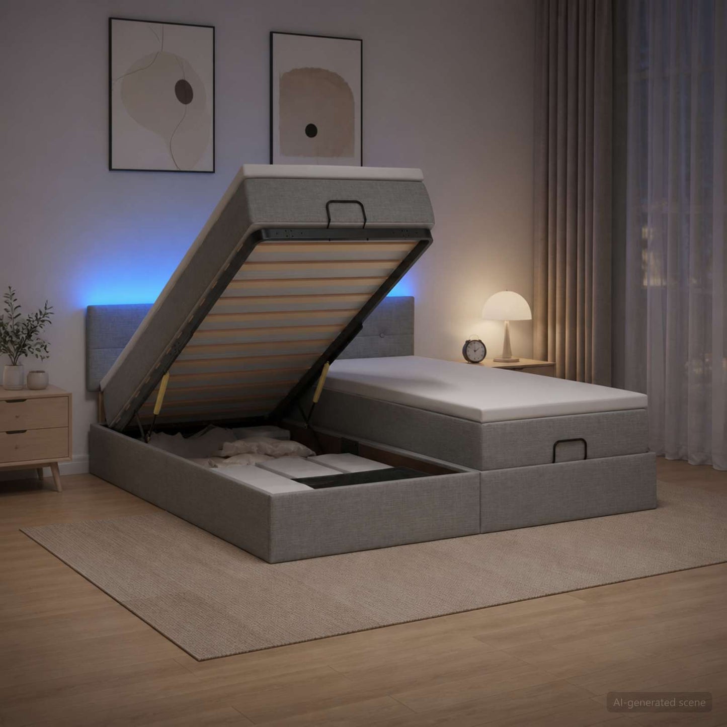 vidaXL Κρεβάτι Ottoman με Στρώμα και LED Ανοιχτό γκρι 160 x 200 cm