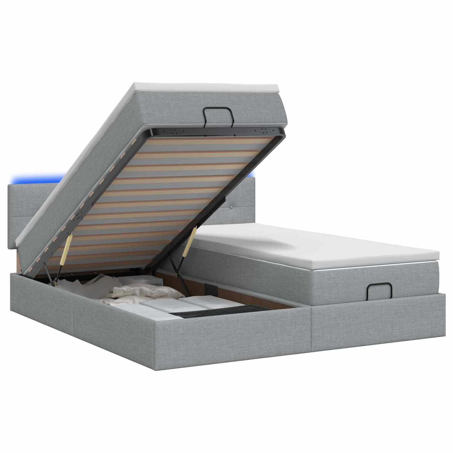 vidaXL Κρεβάτι Ottoman με Στρώμα και LED Ανοιχτό γκρι 180 x 200 cm