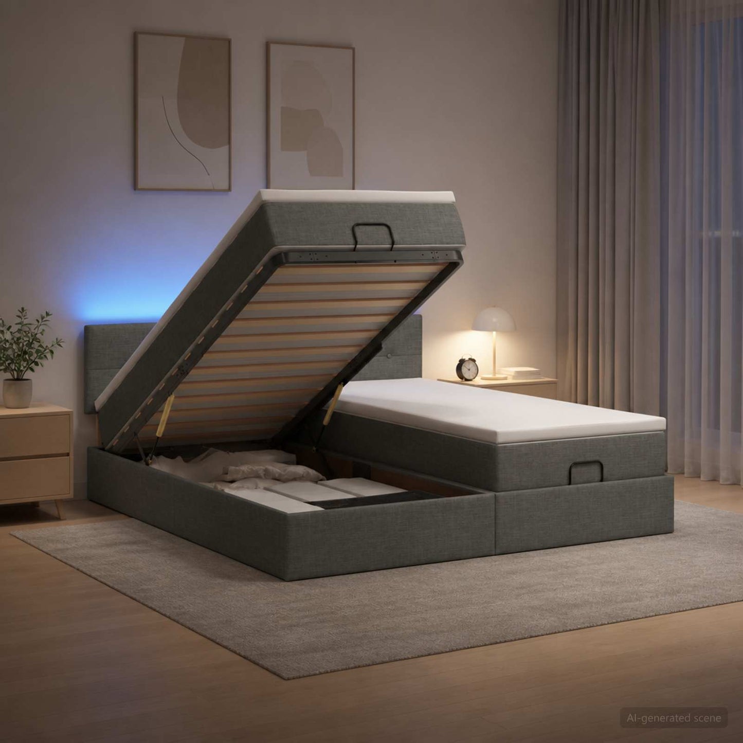 vidaXL Κρεβάτι Ottoman με Στρώμα και LED Σκούρο Γκρι 200 x 200 cm