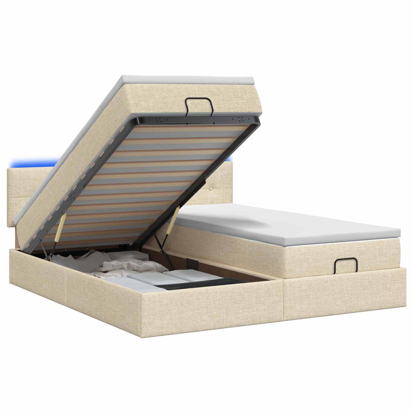 vidaXL Κρεβάτι Ottoman με Στρώμα και LED Κρεμ 200 x 200 cm Ύφασμα