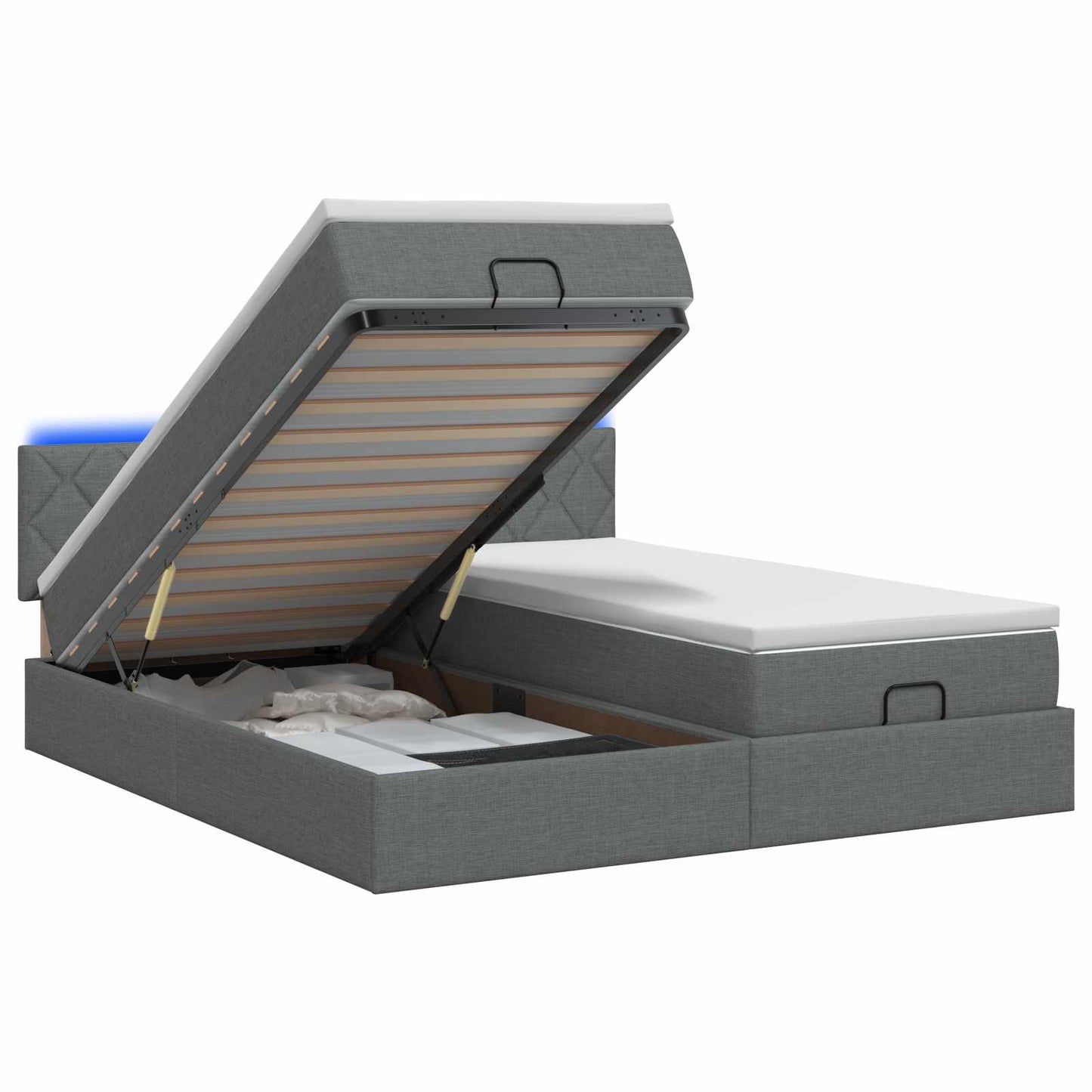 vidaXL Κρεβάτι Ottoman με Στρώμα και LED Σκούρο Γκρι 160 x 200 cm