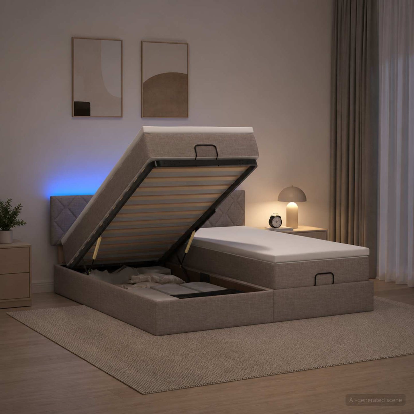 vidaXL Κρεβάτι Ottoman με Στρώμα και LED Taupe 180 x 200 cm Ύφασμα