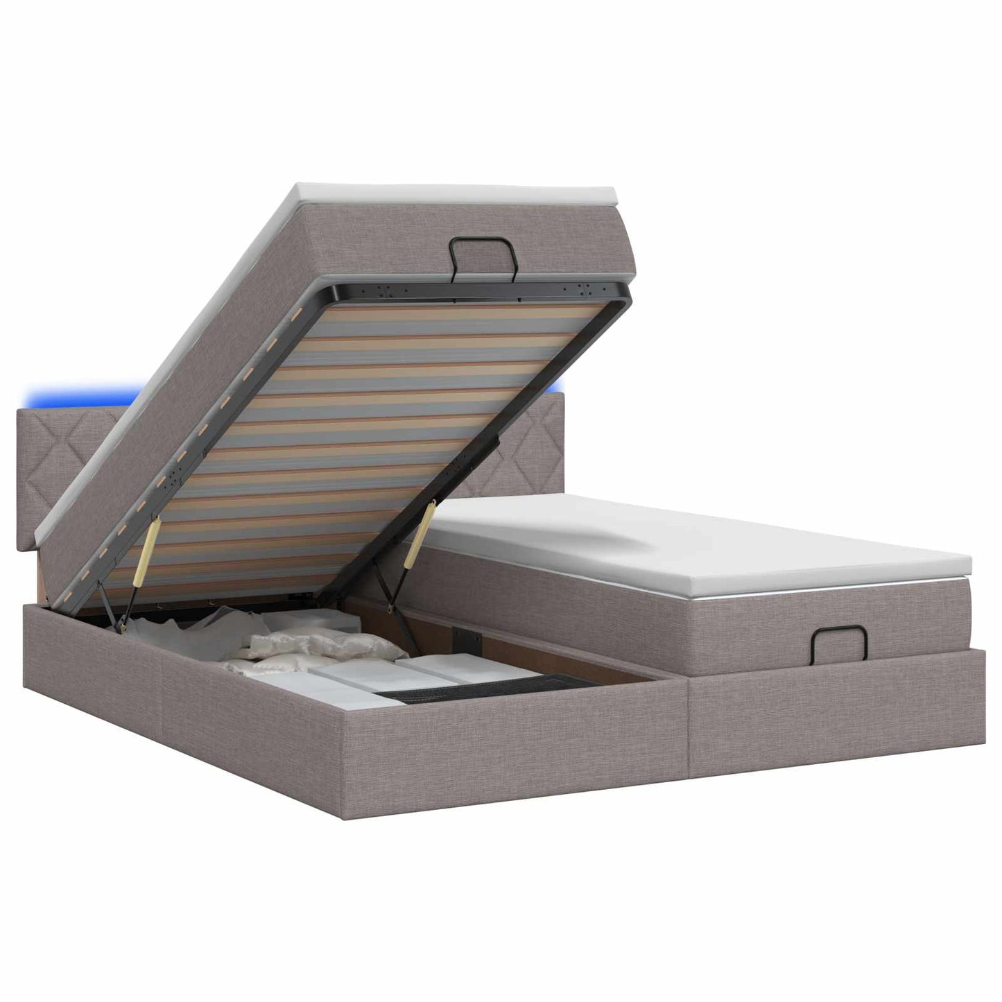 vidaXL Κρεβάτι Ottoman με Στρώμα και LED Taupe 180 x 200 cm Ύφασμα