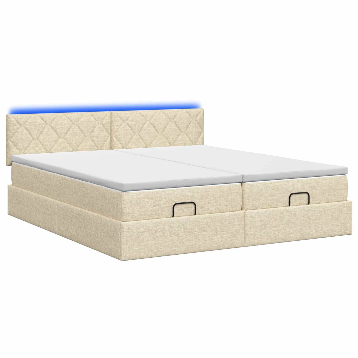 vidaXL Κρεβάτι Ottoman με Στρώμα και LED Κρεμ 180 x 200 cm Ύφασμα