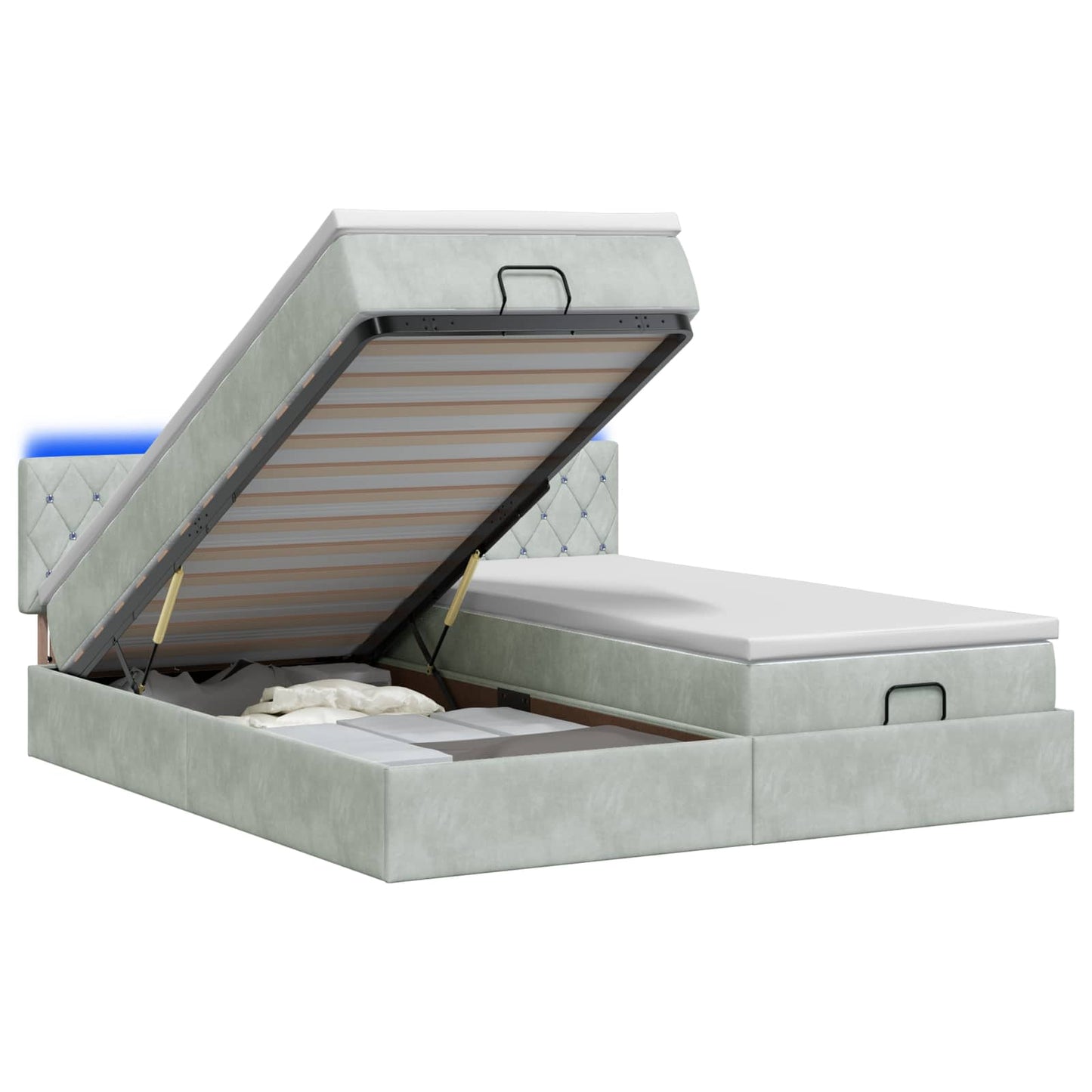 vidaXL Κρεβάτι Ottoman με Στρώμα και LED Ανοιχτό γκρι 160 x 200 cm