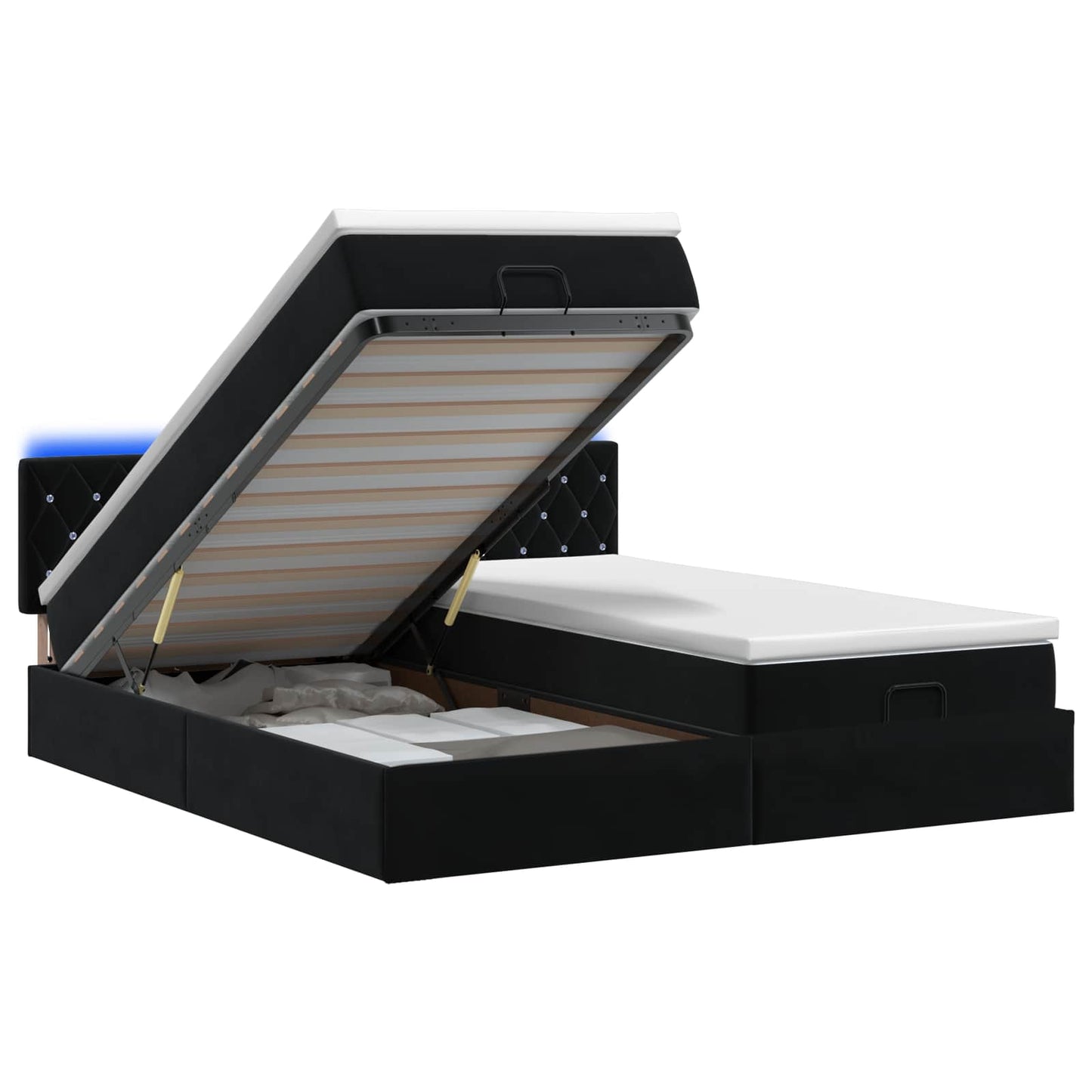 vidaXL Κρεβάτι Ottoman με Στρώμα και LED Μαύρο 180 x 200 cm Βελούδο