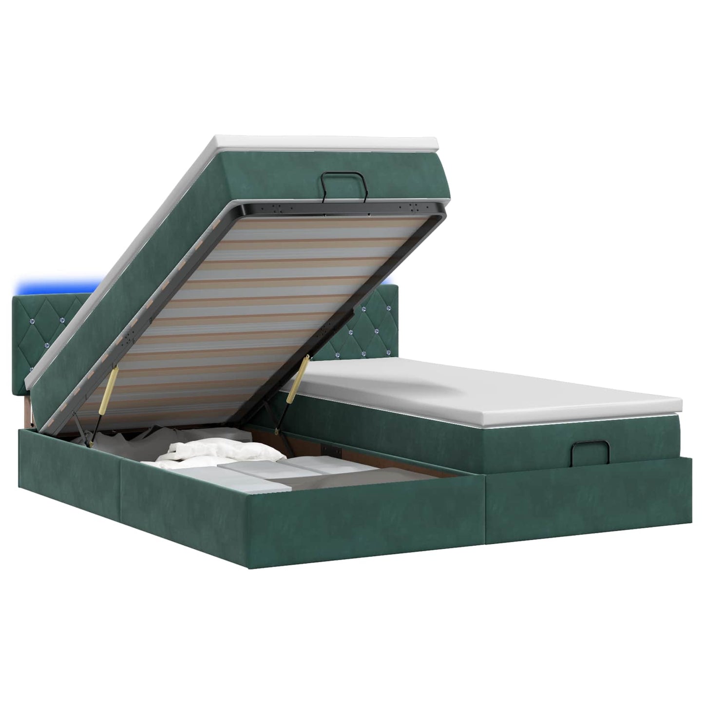 vidaXL Κρεβάτι Ottoman με Στρώμα και LED Σκούρο Πράσινο 180 x 200 cm