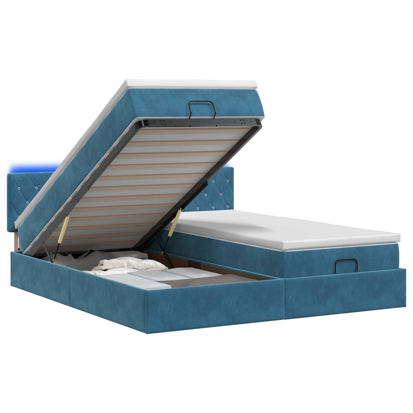 vidaXL Κρεβάτι Ottoman με Στρώμα και LED Σκούρο Μπλε 200 x 200 cm