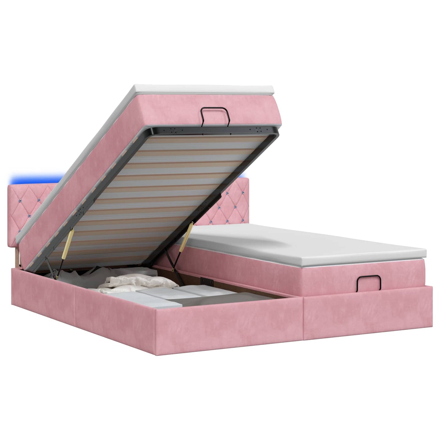 vidaXL Κρεβάτι Ottoman με Στρώμα και LED Ροζ 200 x 200 cm Βελούδο