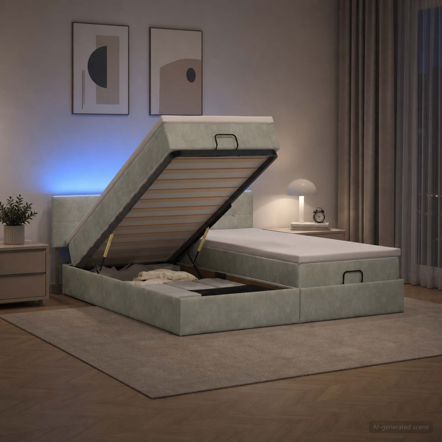 vidaXL Κρεβάτι Ottoman με Στρώμα και LED Ανοιχτό γκρι 160 x 200 cm