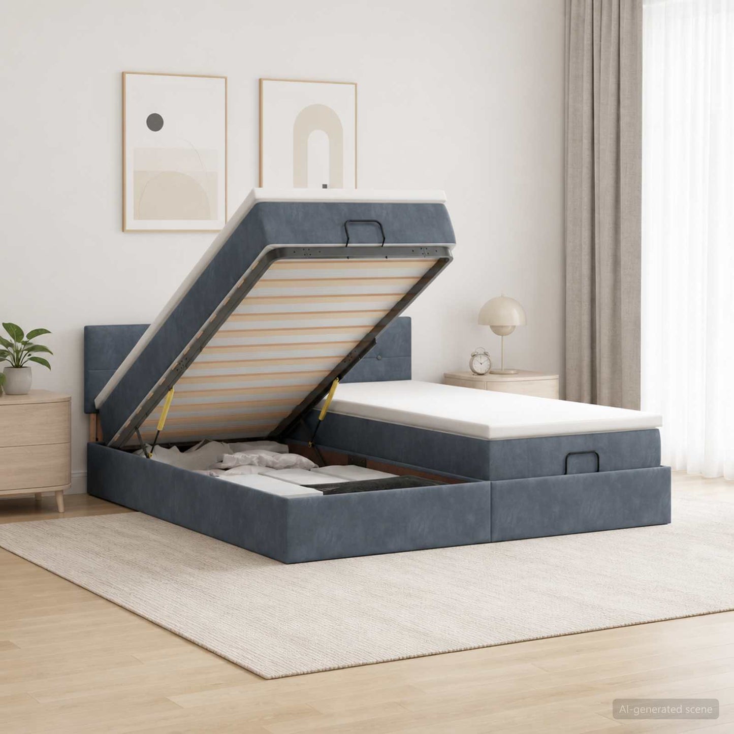 vidaXL Κρεβάτι Ottoman με Στρώμα και LED Σκούρο Γκρι 160 x 200 cm
