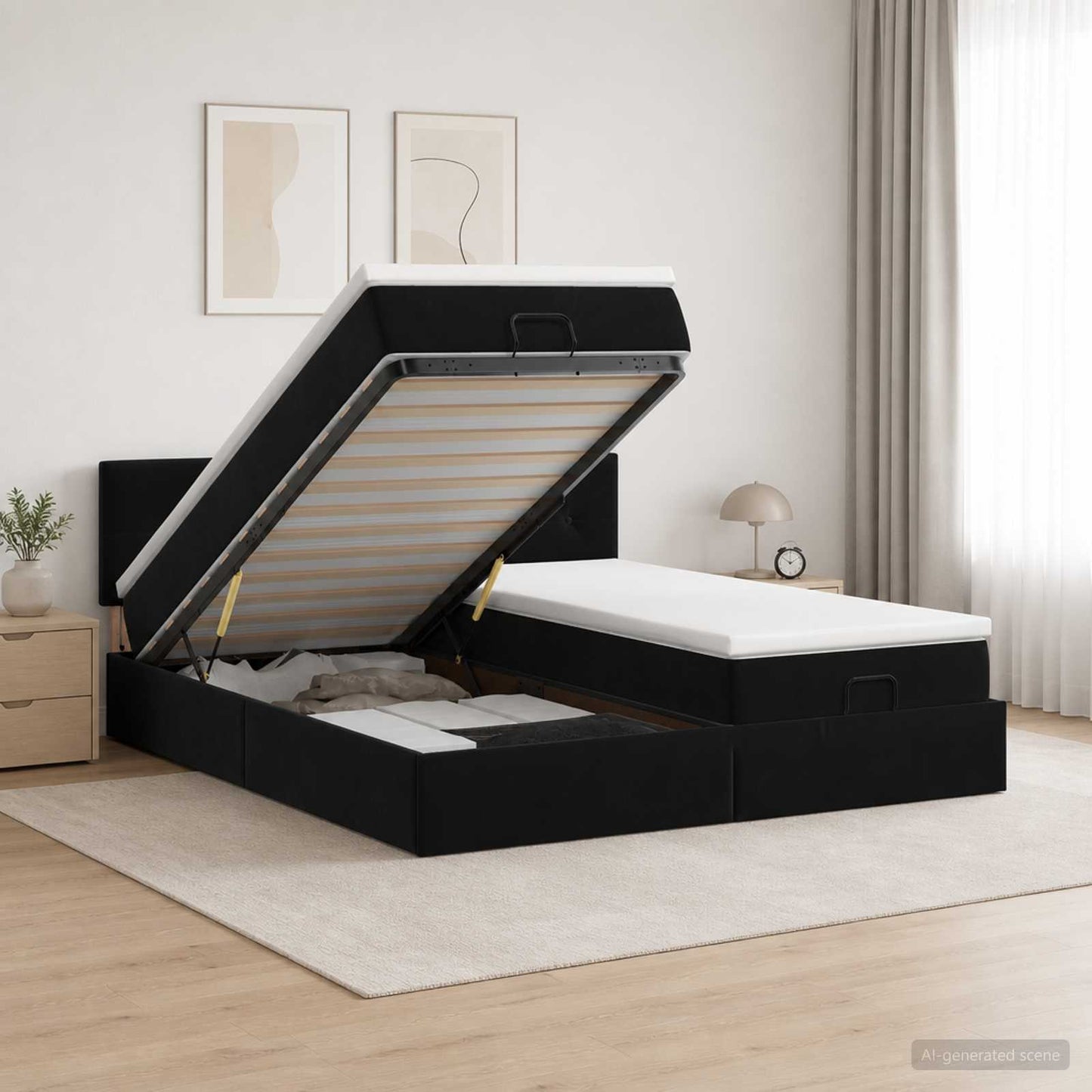 vidaXL Κρεβάτι Ottoman με Στρώμα και LED Μαύρο 180 x 200 cm Βελούδο