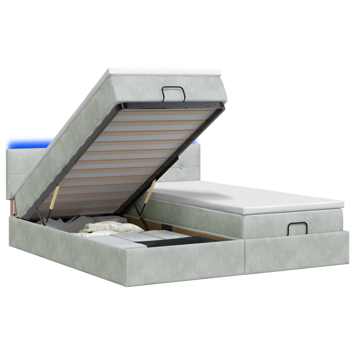 vidaXL Κρεβάτι Ottoman με Στρώμα και LED Ανοιχτό γκρι 200 x 200 cm