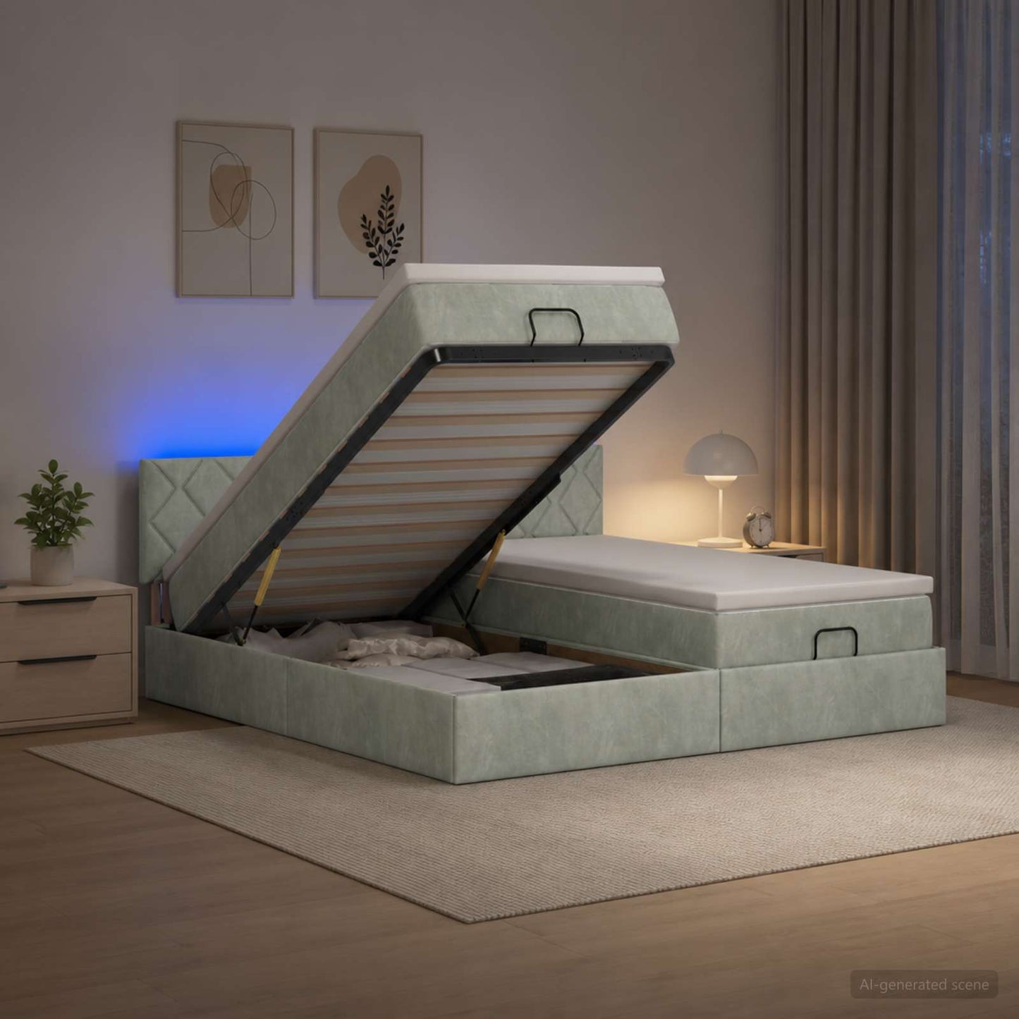 vidaXL Κρεβάτι Ottoman με Στρώμα και LED Ανοιχτό γκρι 160 x 200 cm